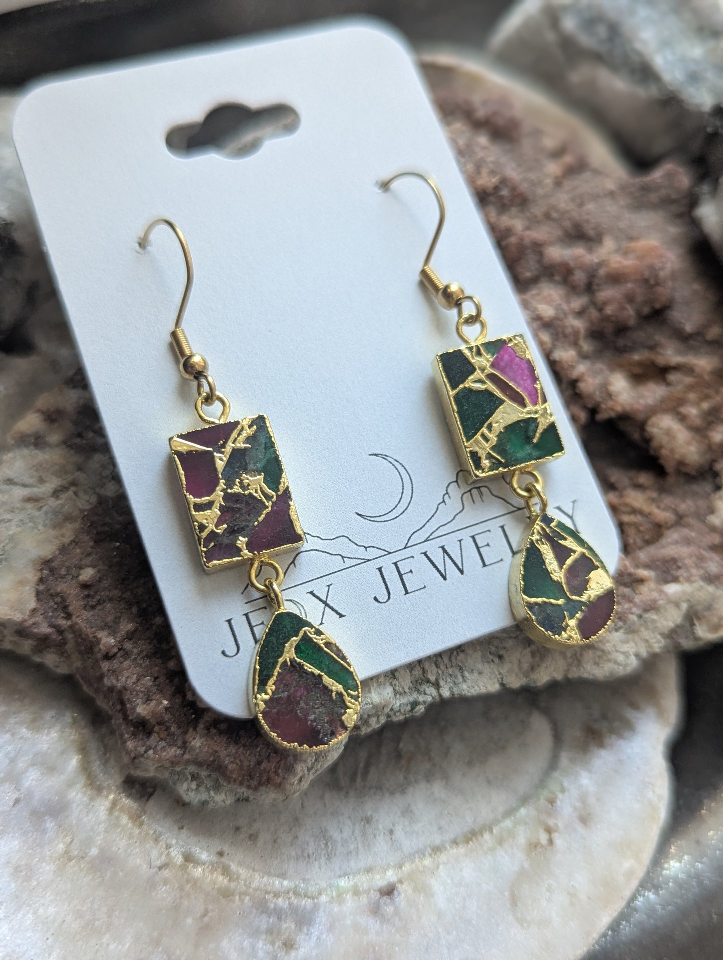 Mixed Color Mosaic Duo Gold Earrings