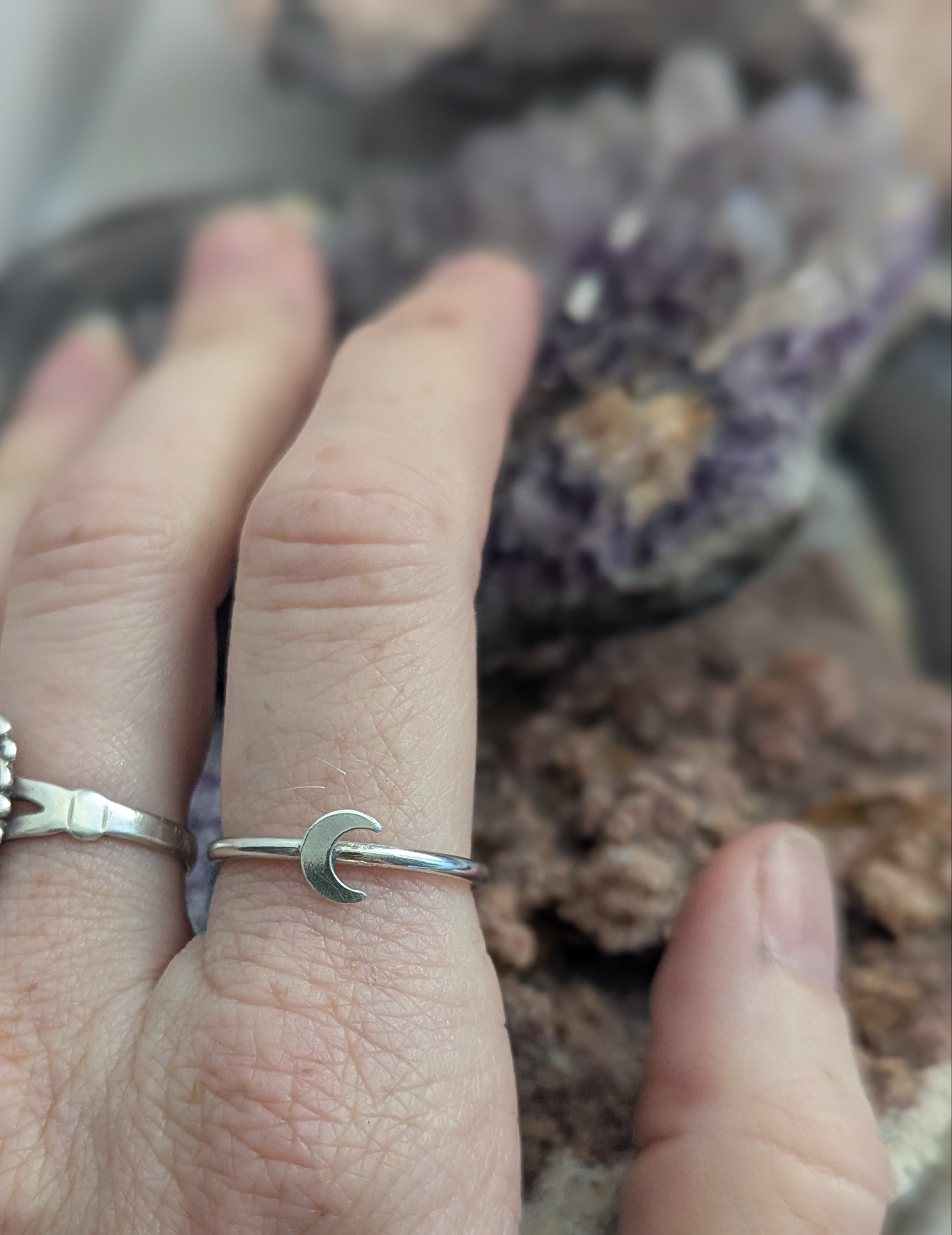 Sterling Silver Crescent Moon Stacker Ring - Size 7 – JFOX Jewelry
