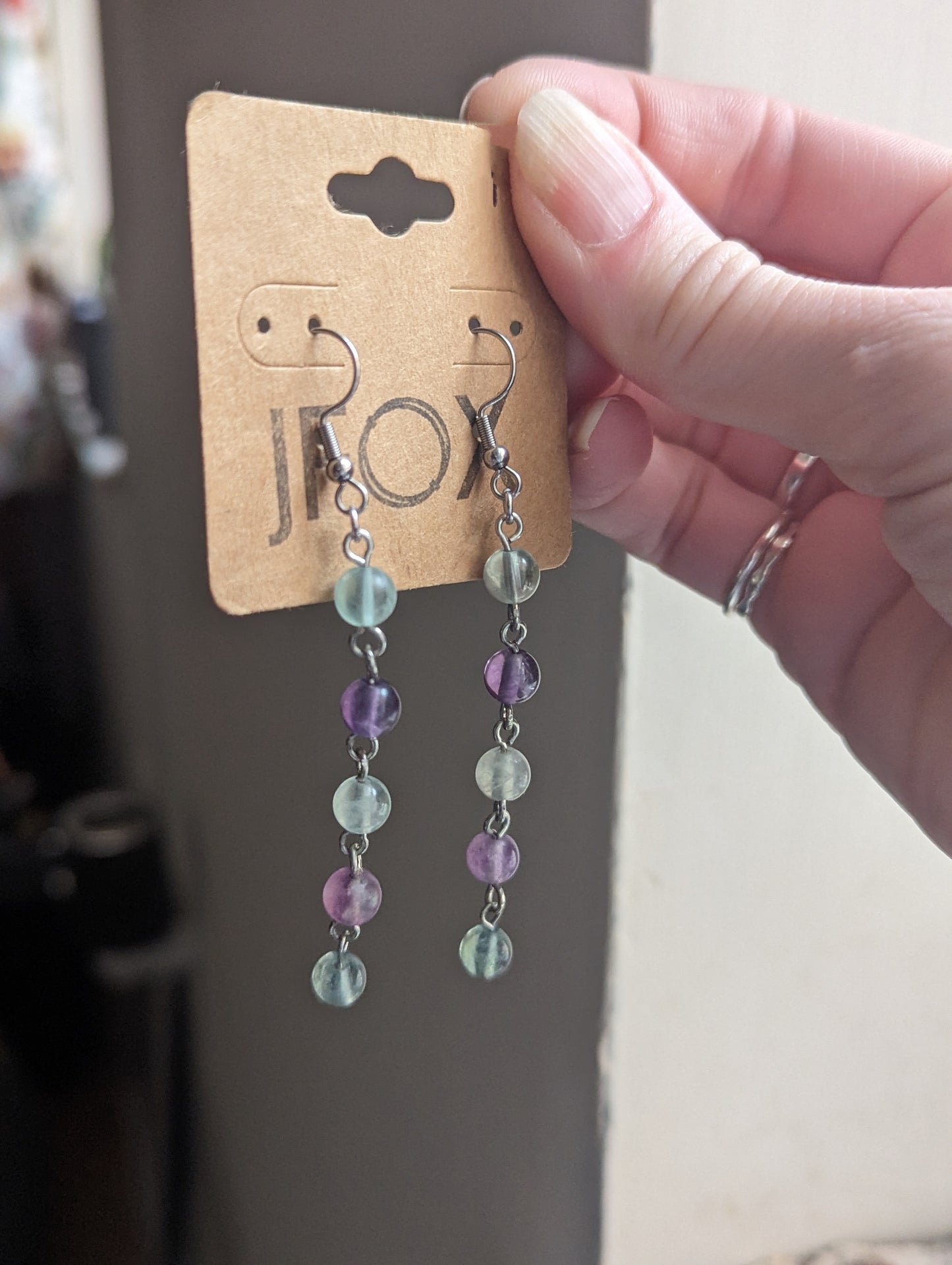 Rainbow Fluorite Wirewrapped Drop Earrings