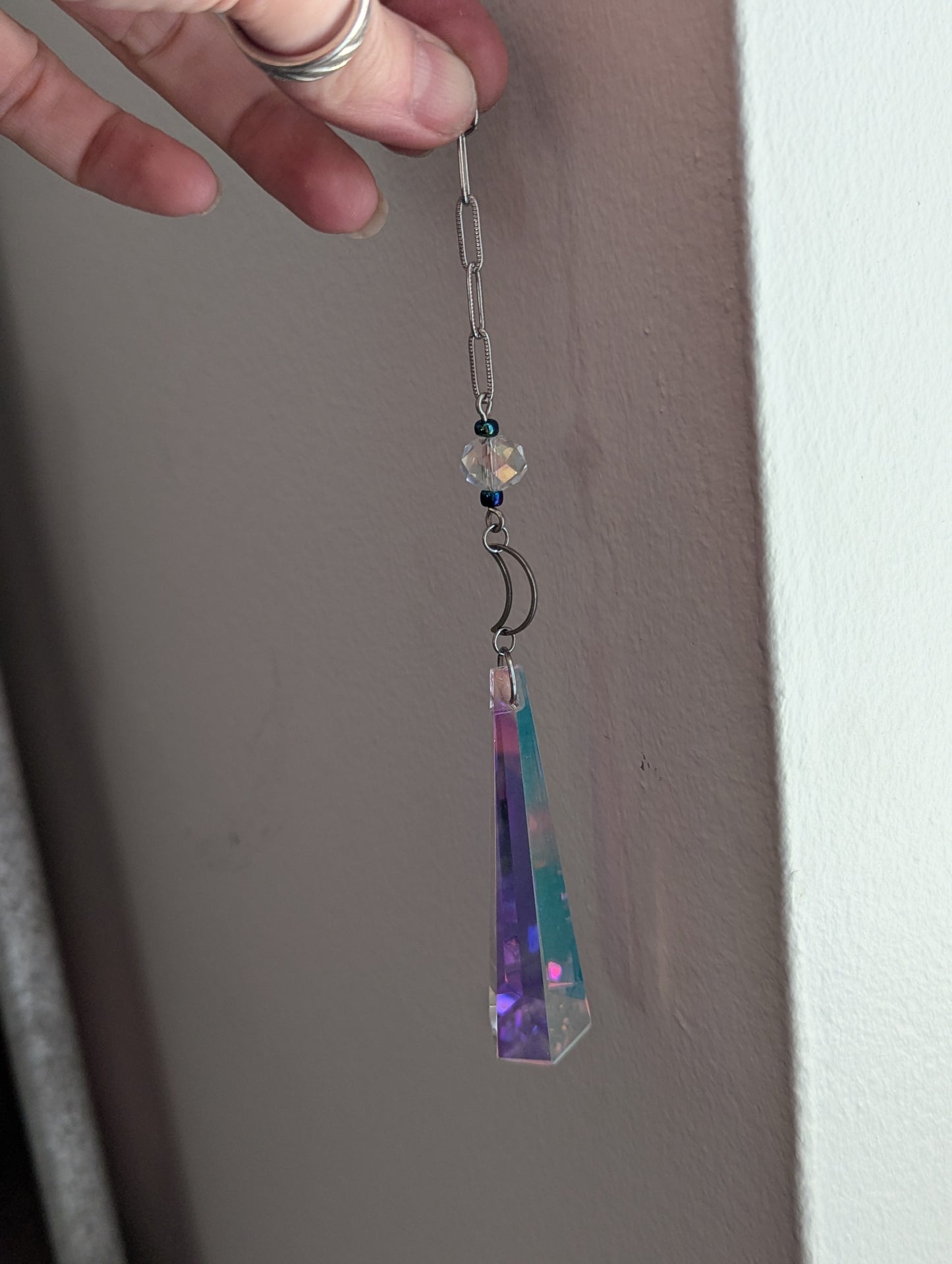 Crescent Moon Hexagon Crystal Drop Suncatcher