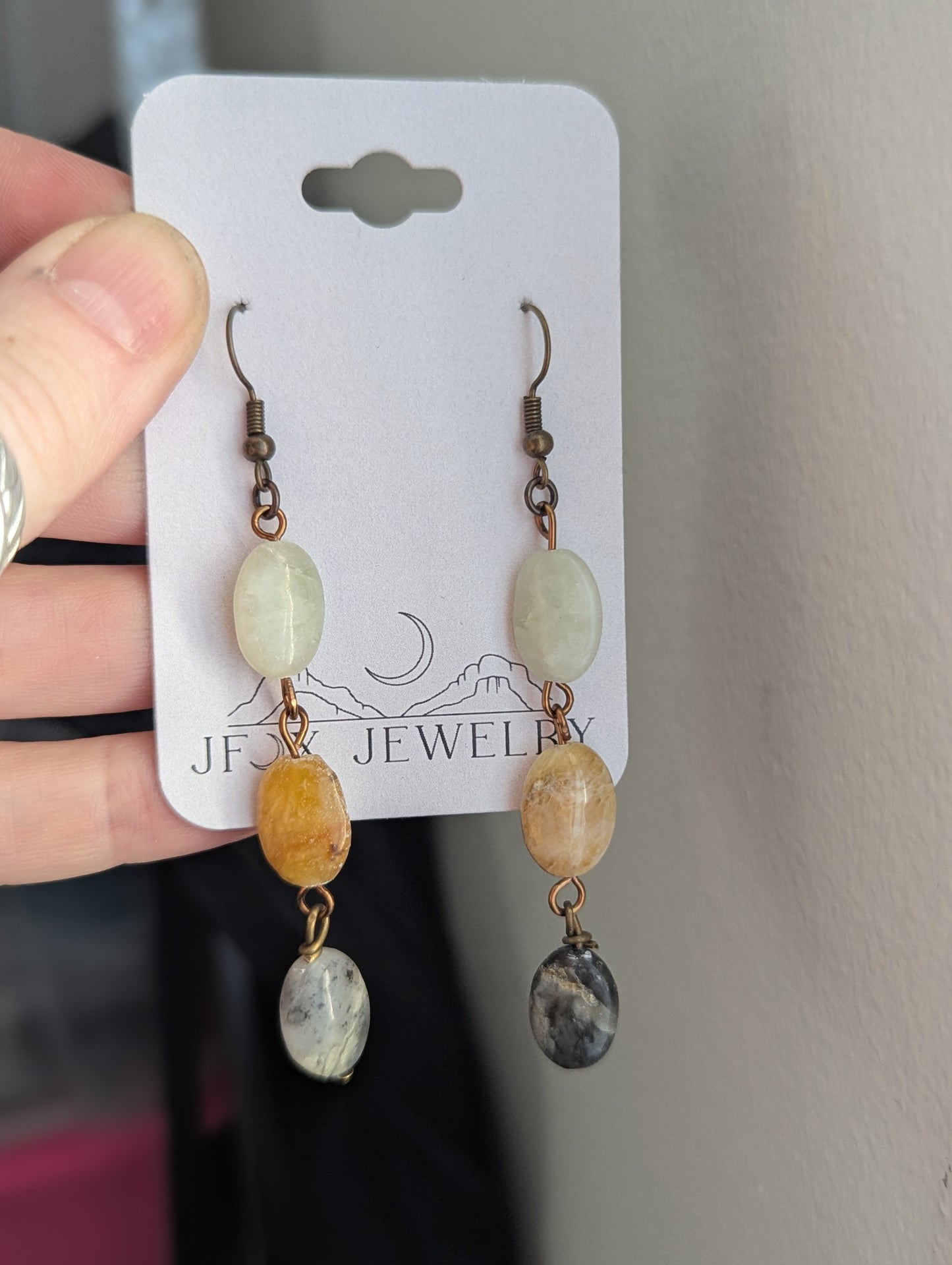 Amazonite Oval Trio Brass Earrings