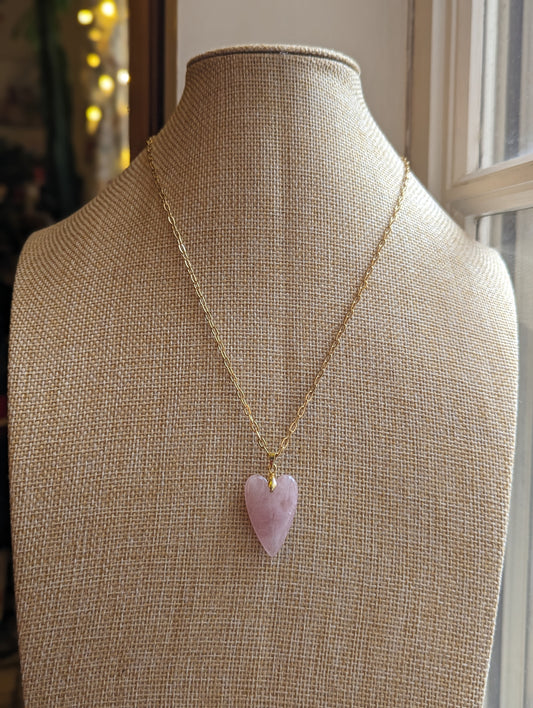 Rose Quartz Heart Pendant (Silver or Gold) Stainless