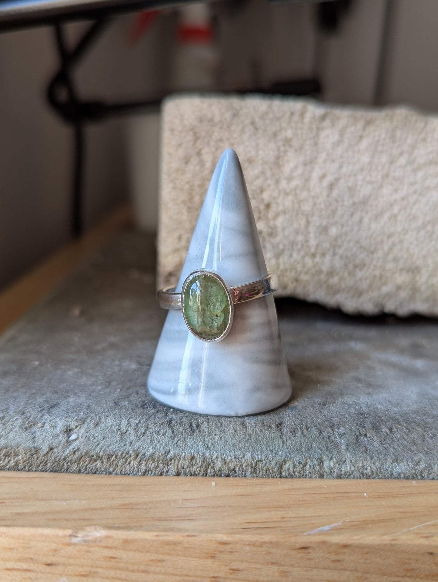 Green Kyanite Oval Sterling Ring - Size 12