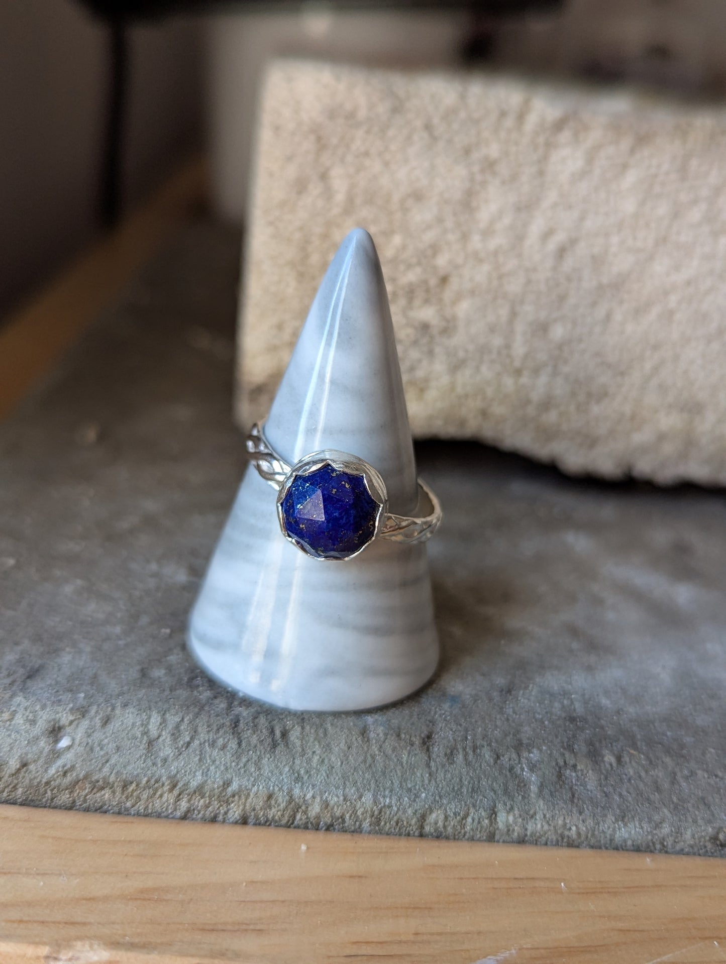 Faceted Lapis Lazuli Braided Band Sterling Ring - Size 11