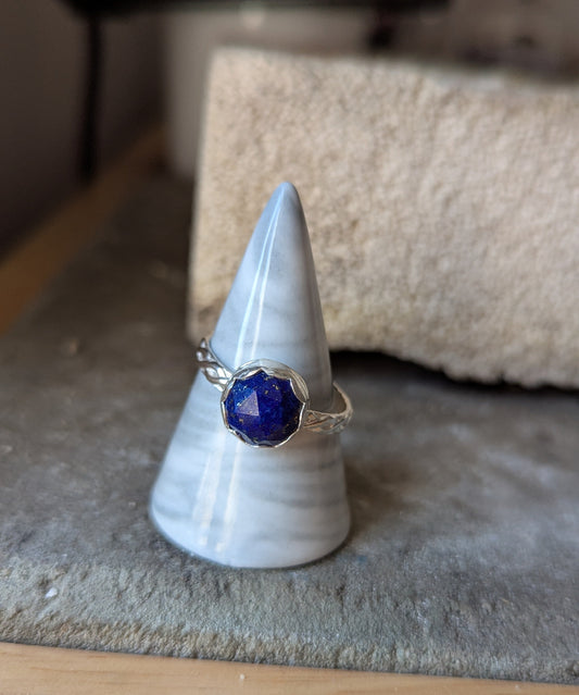 Faceted Lapis Lazuli Braided Band Sterling Ring - Size 11