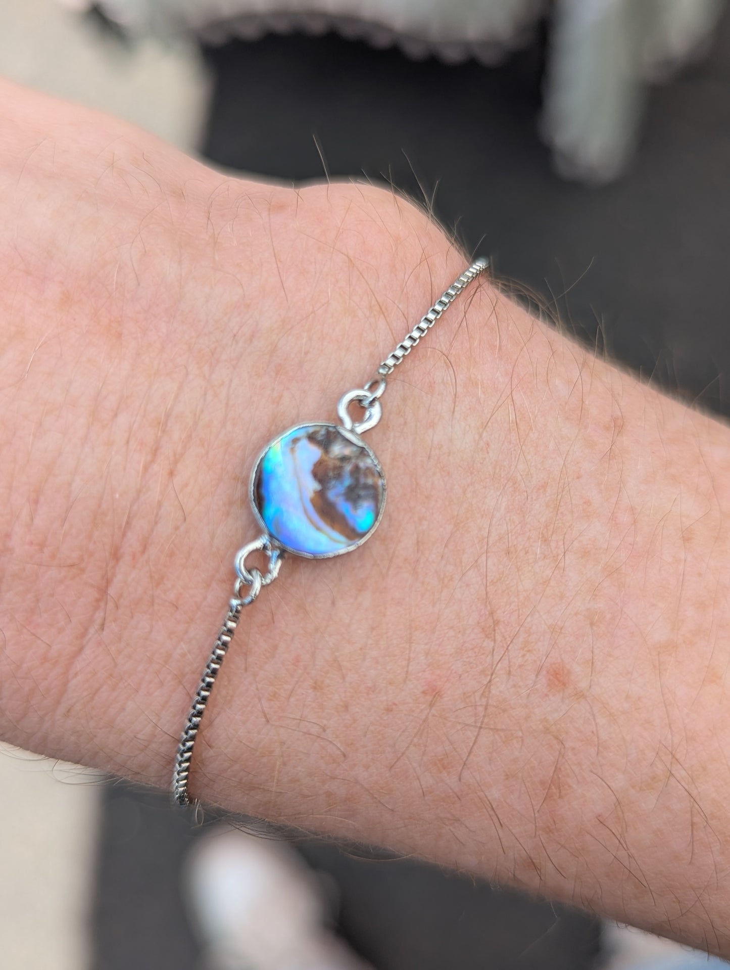 Abalone Round Silver Slider Bracelet