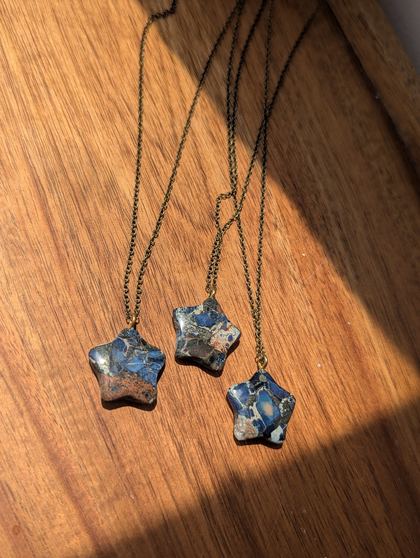 Blue Sea Sediment Jasper Star Brass Necklace