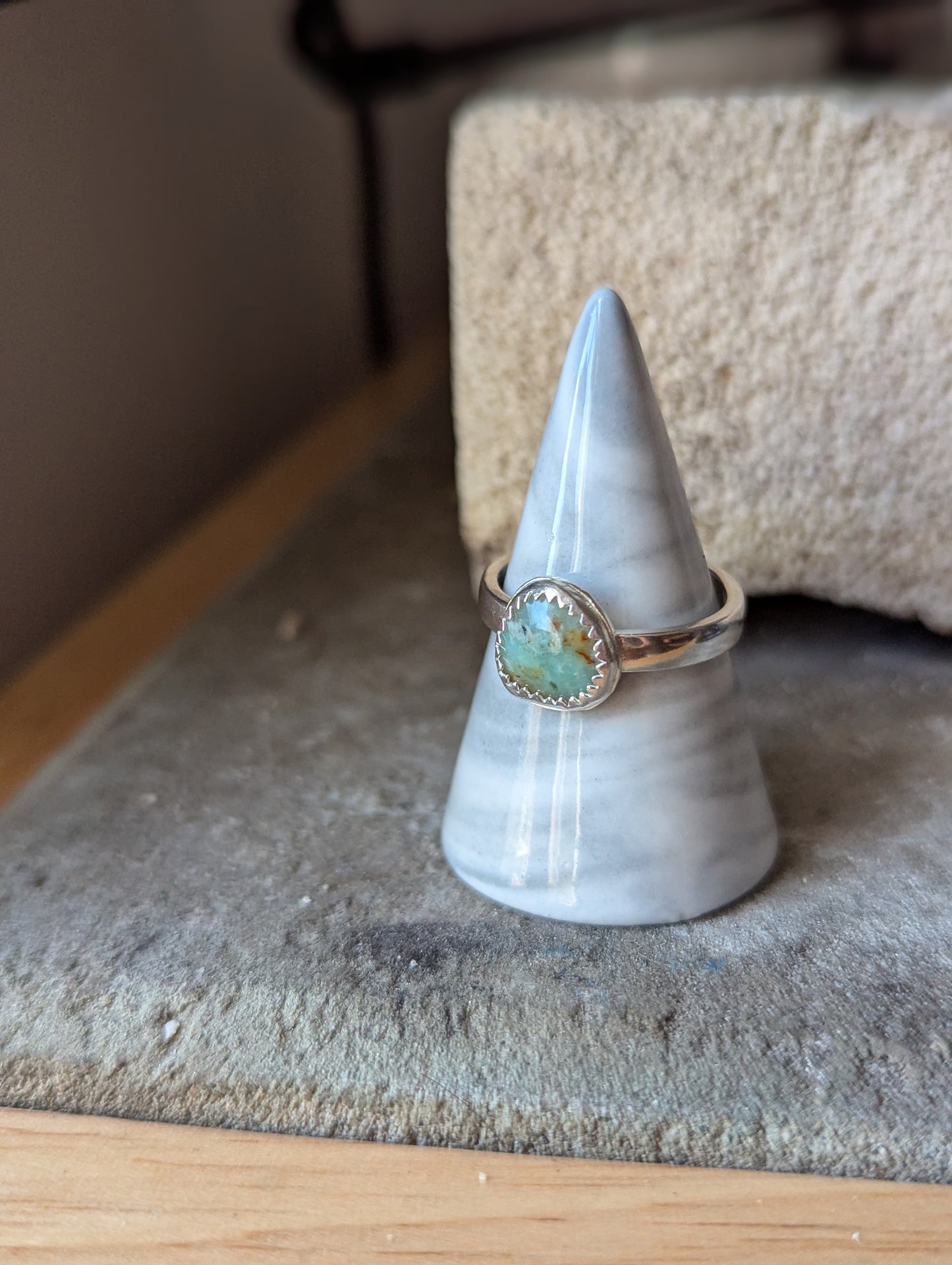 Aqua Peruvian Opal Sterling Silver Ring - Size 9