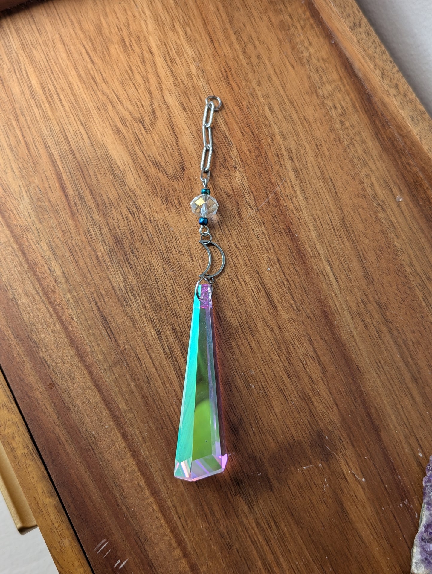 Crescent Moon Hexagon Crystal Drop Suncatcher