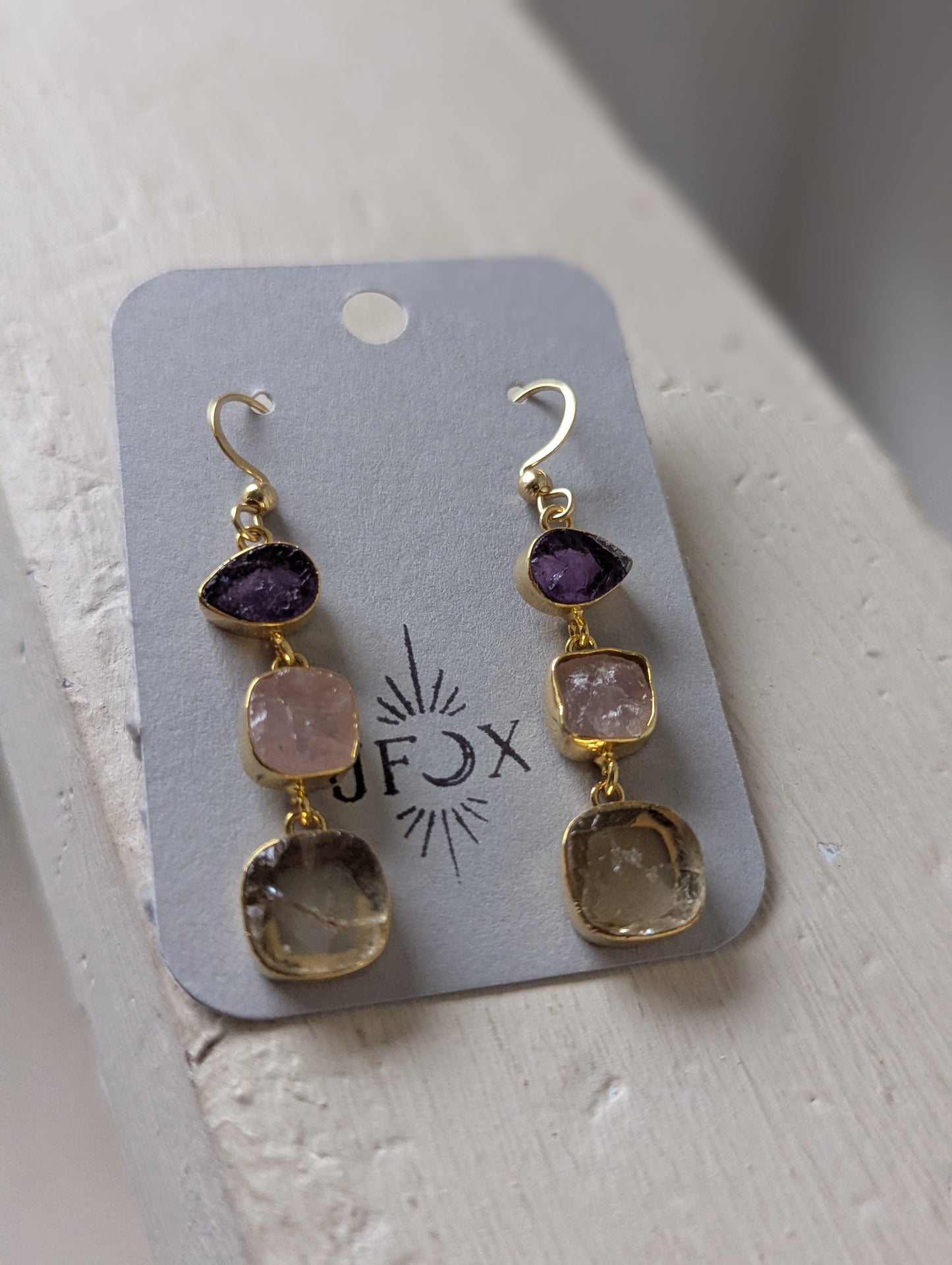 Raw Gemstone Trio Gold Earrings