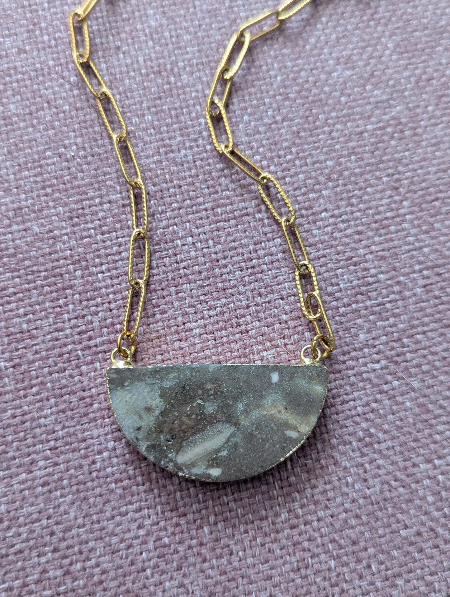Jasper Half Moon Gold Paperclip Necklace (Various Styles Available)