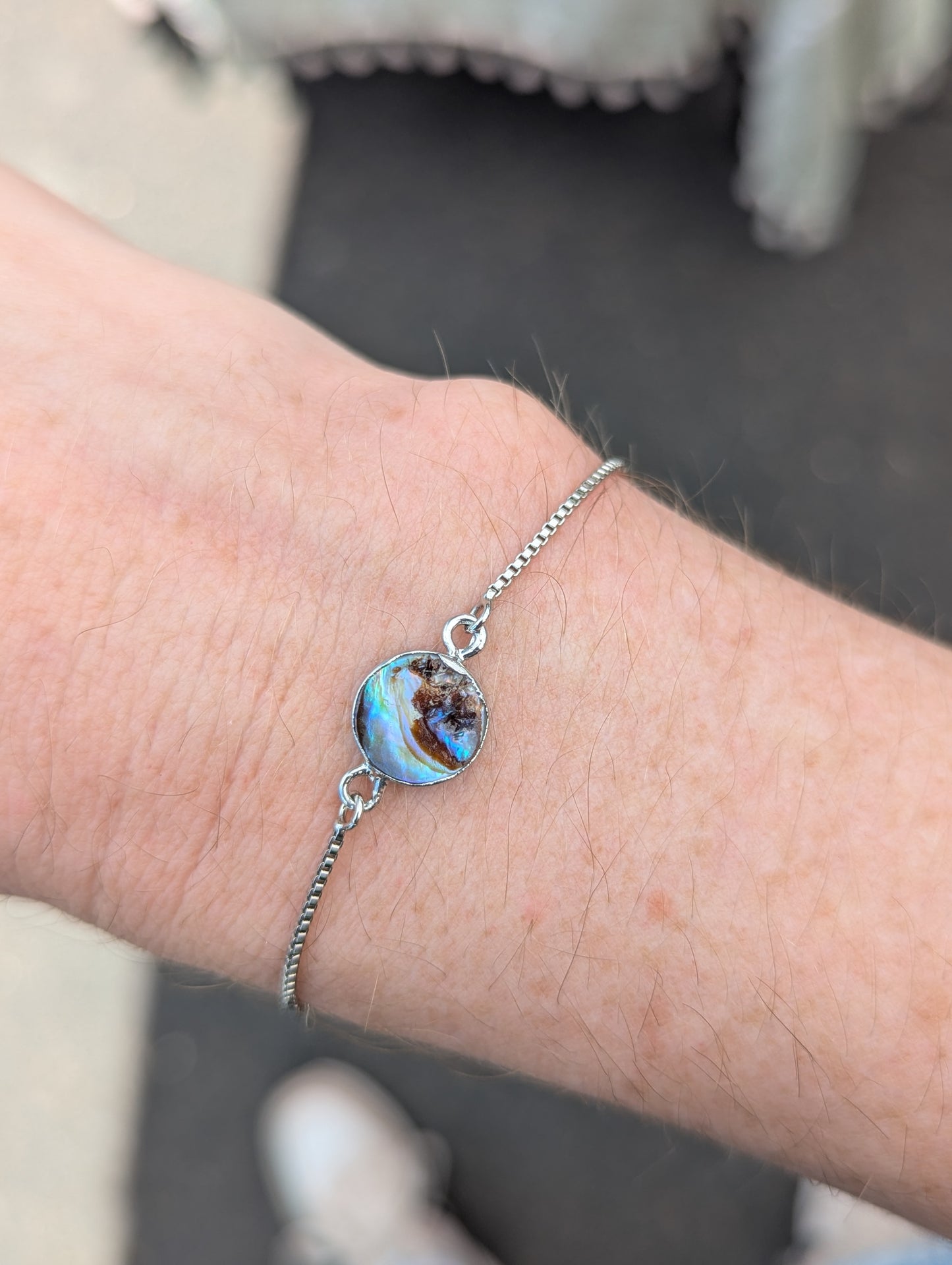 Abalone Round Silver Slider Bracelet