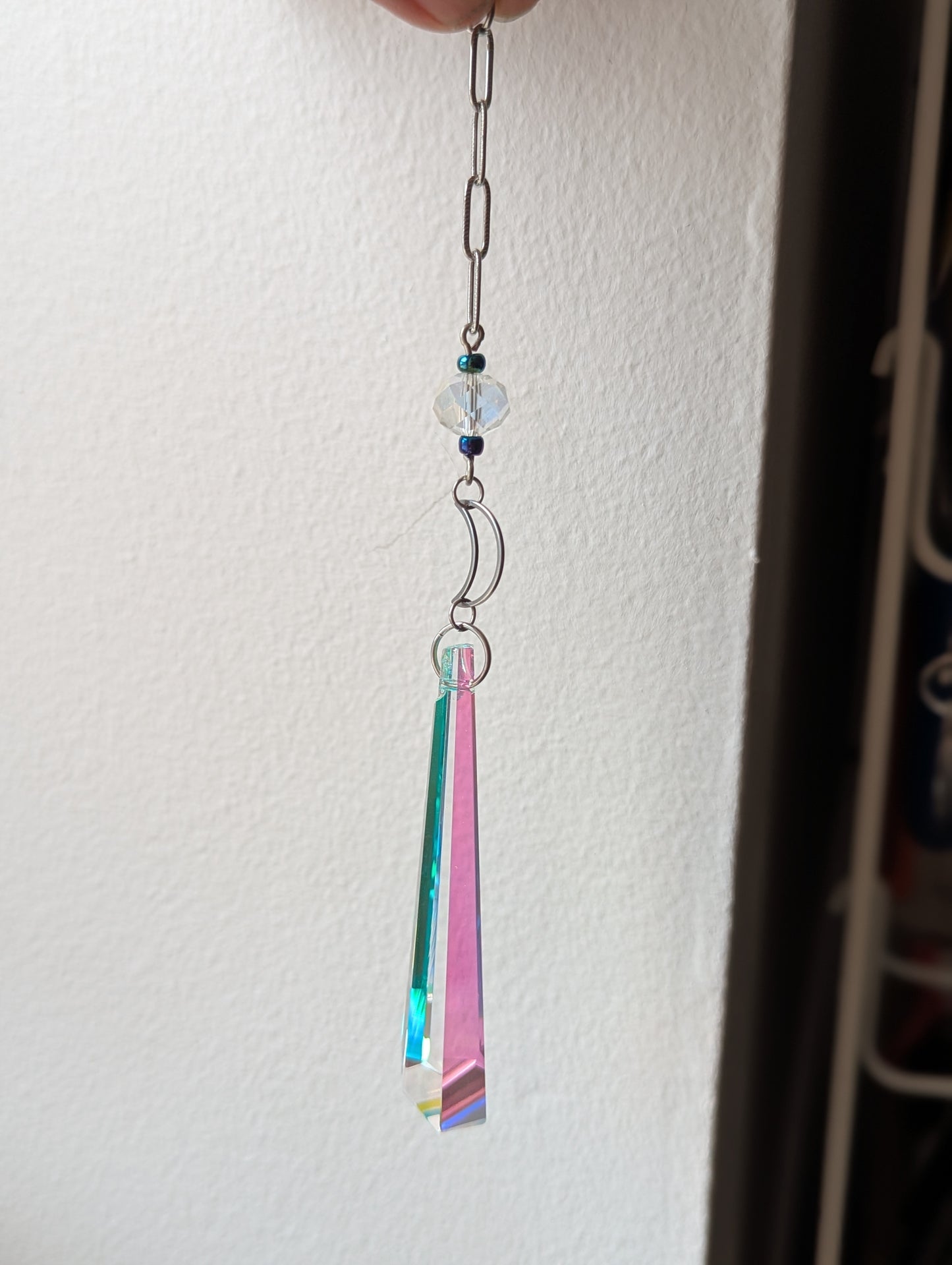 Crescent Moon Hexagon Crystal Drop Suncatcher