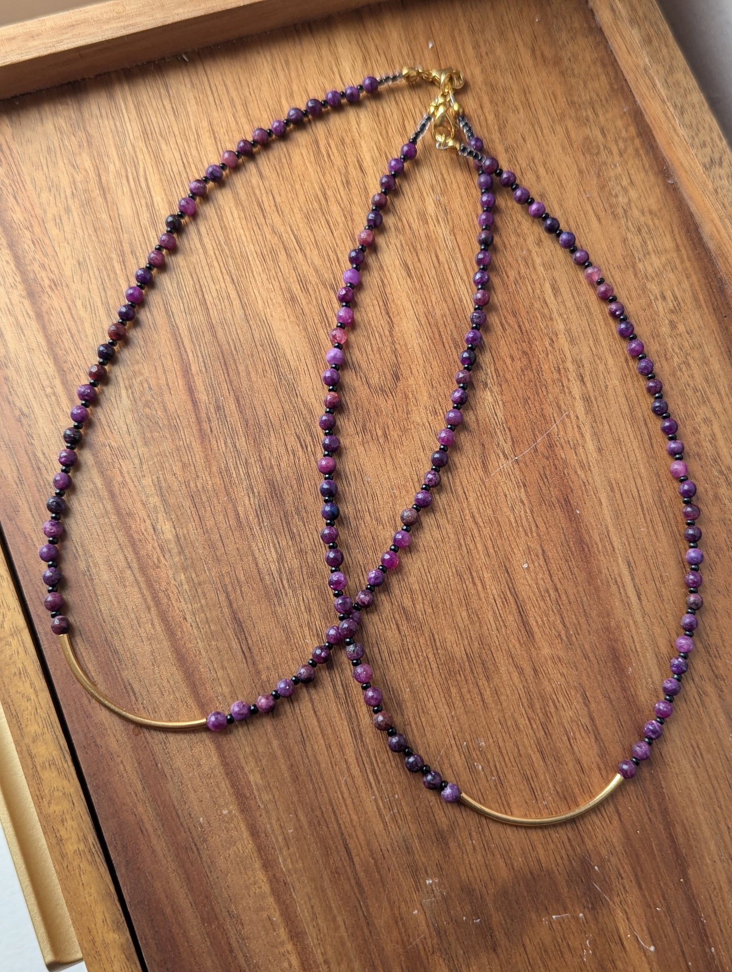 Lepidolite Silver Curved Bar Necklace