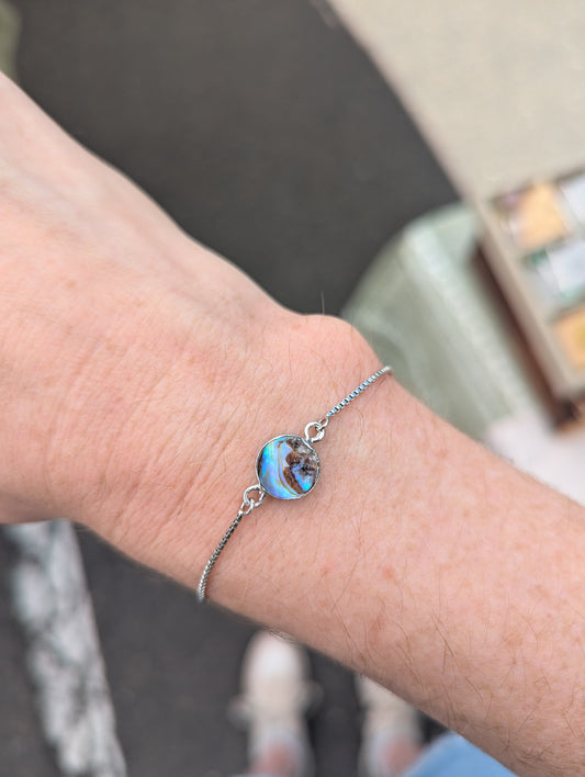 Abalone Round Silver Slider Bracelet