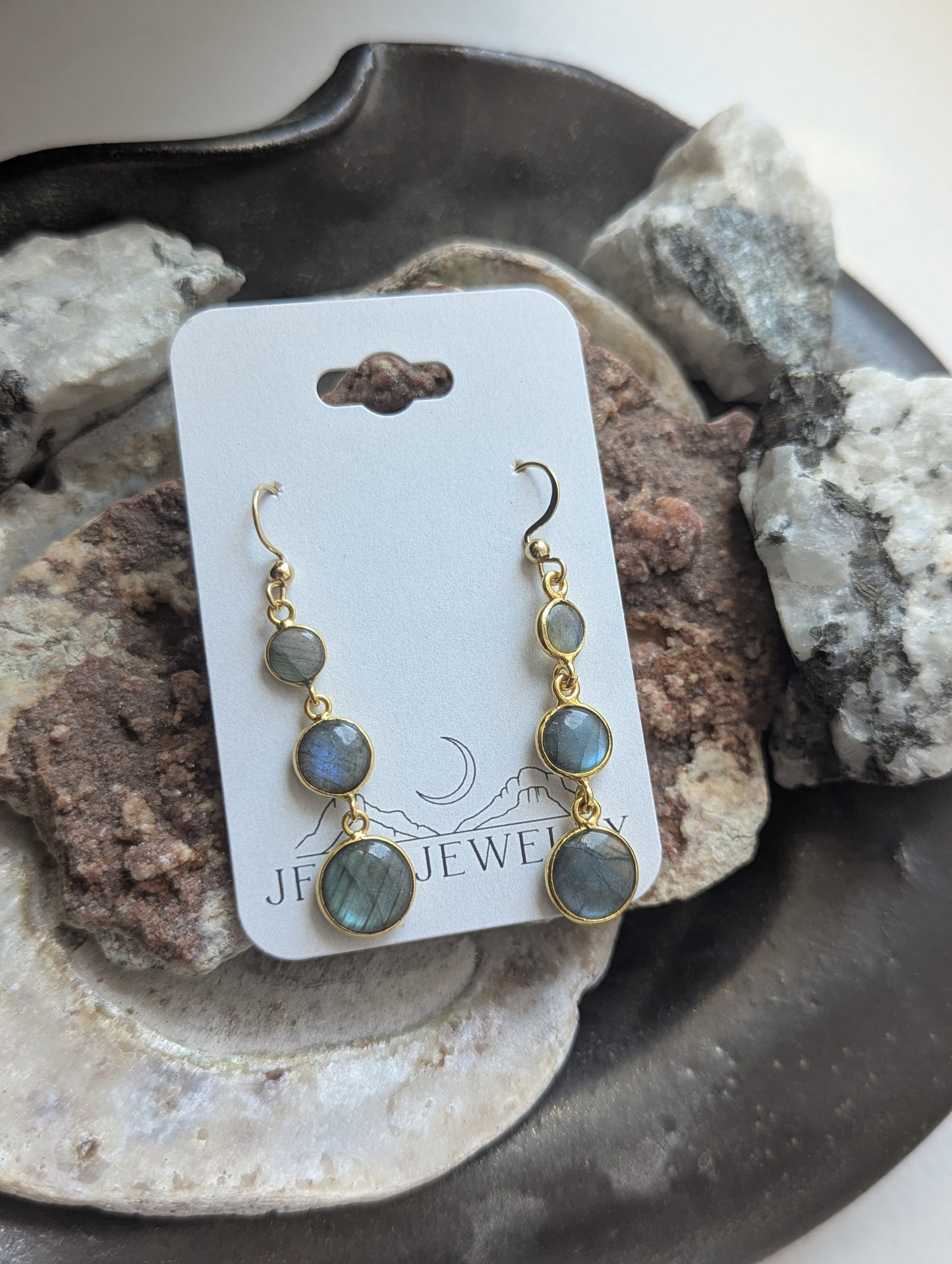 Labradorite Round Gold Trio Earrings