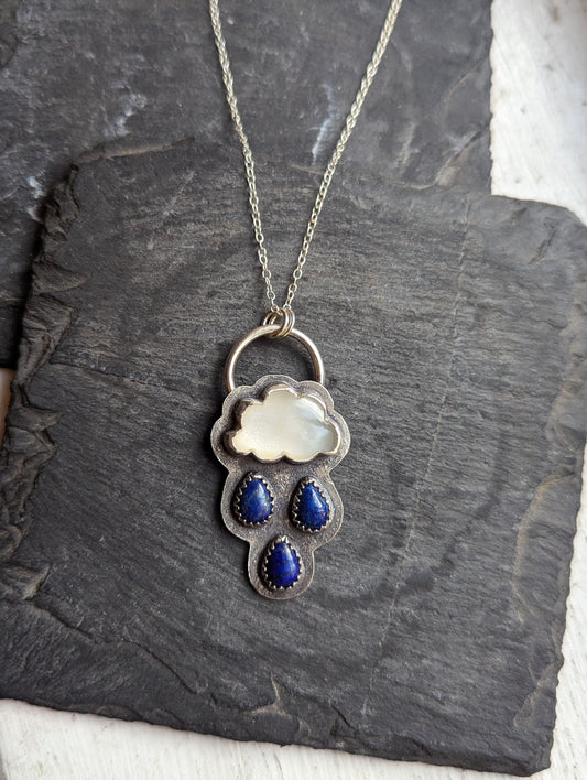 Moonstone and Lapis Lazuli Rainy Day Sterling Silver Necklace