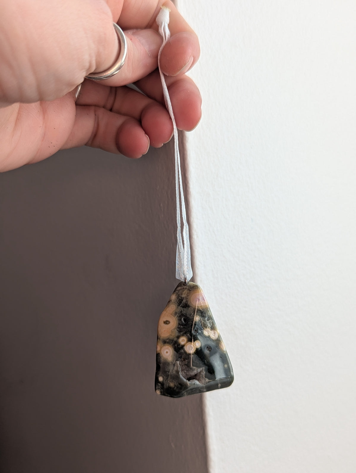 8th Vein Ocean Jasper Tumbled Gemstone Ornament - Silver (Various Stones Available)