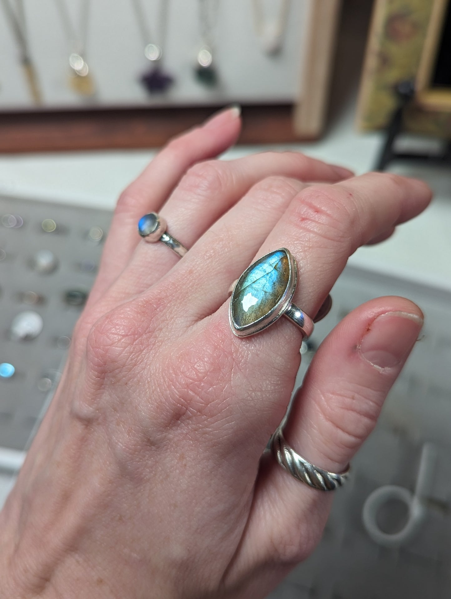 Labradorite Marquise Sterling Silver Ring - Size 7