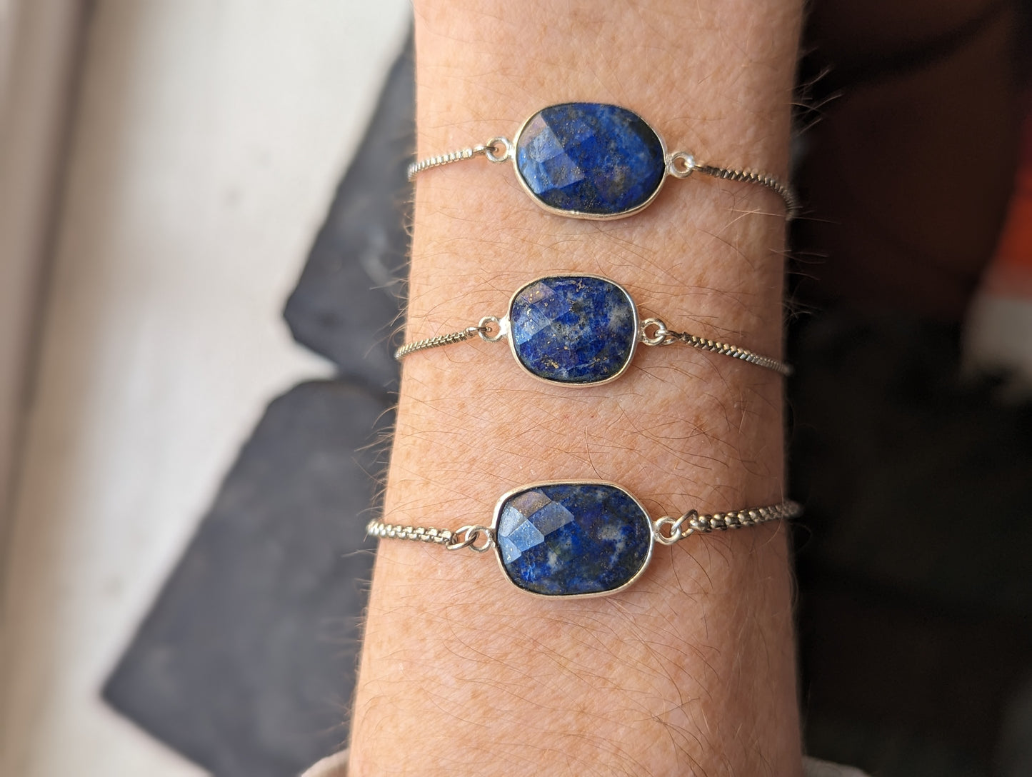 Lapis Lazuli Adjustable Slide Bracelet - Silver