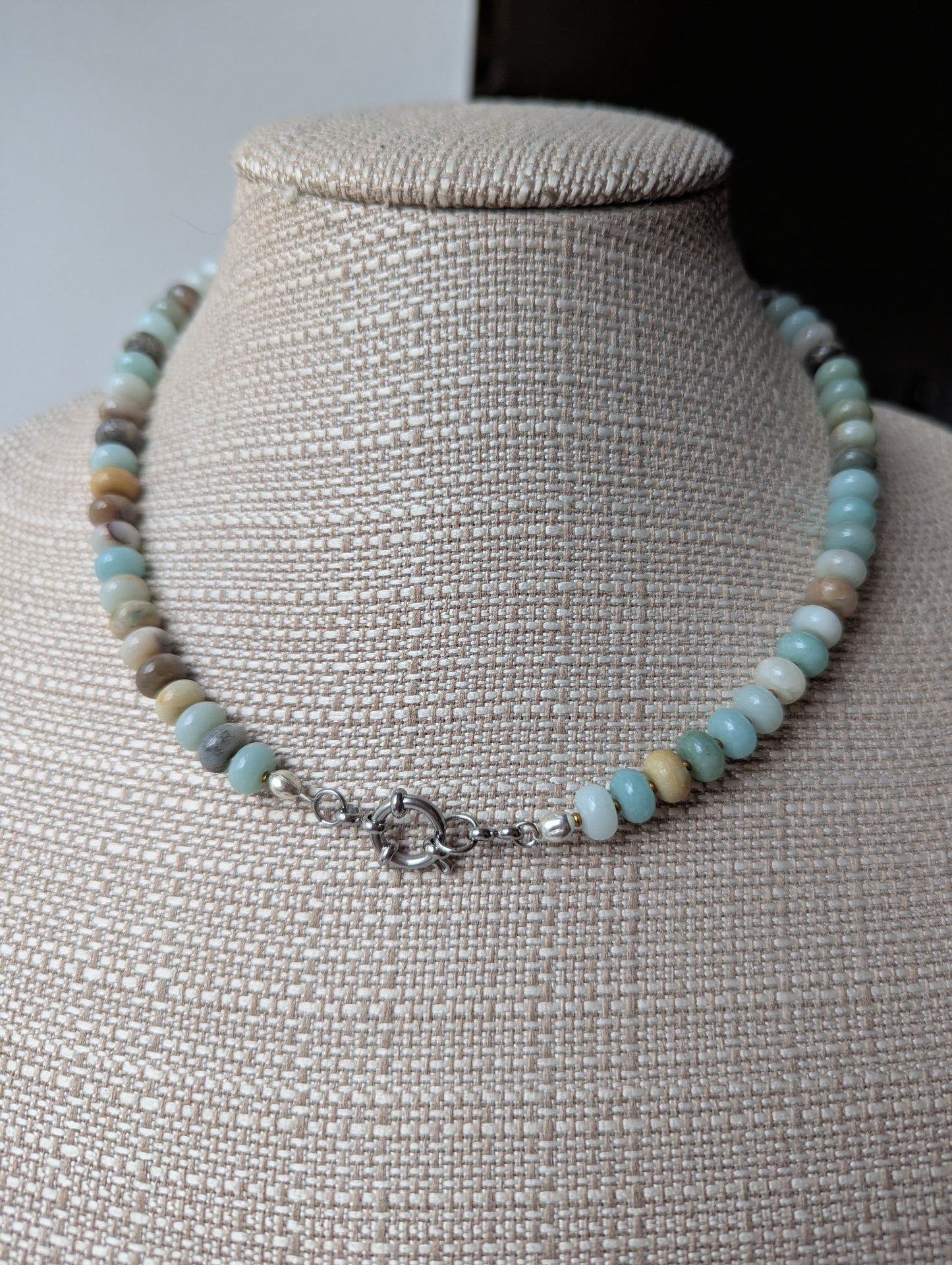 Amazonite Rondelle Beaded Necklace (Silver or Gold)