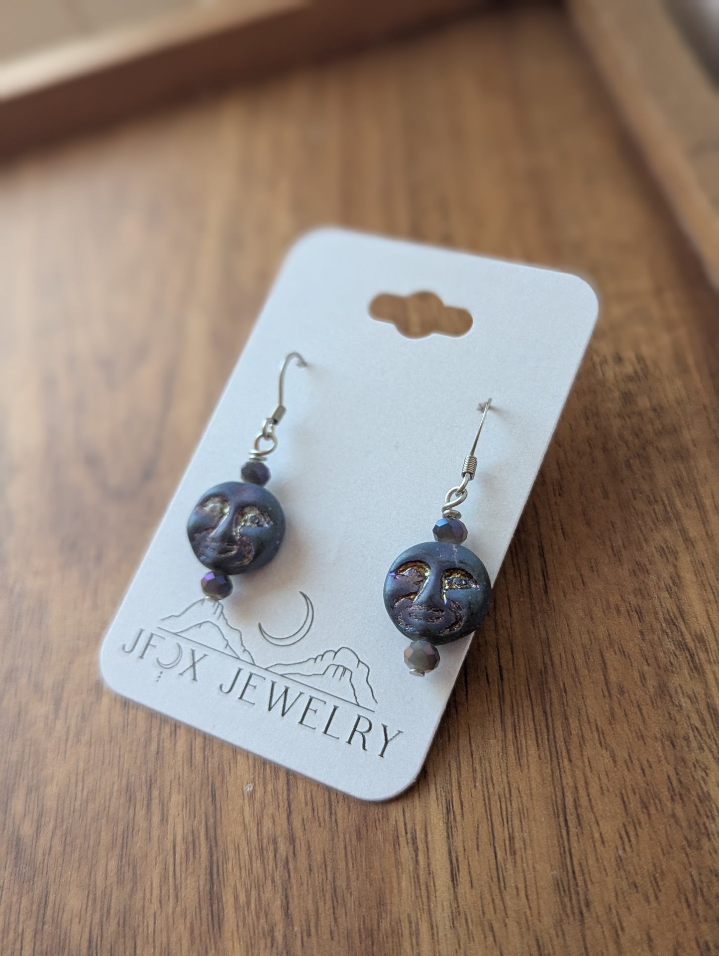 Full Moon Face Metallic Dark Blue/Purple Earrings