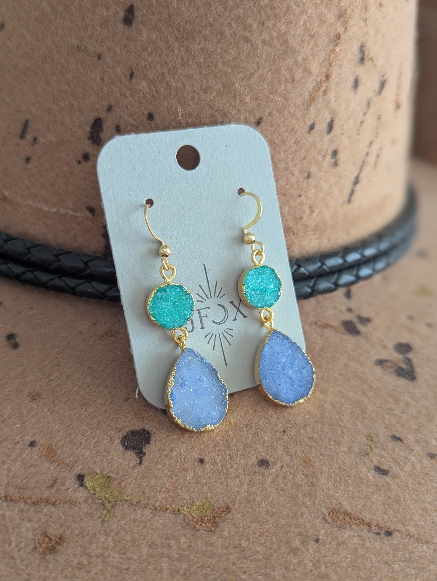 Light Blue and Turquoise Druzy Duo Earrings