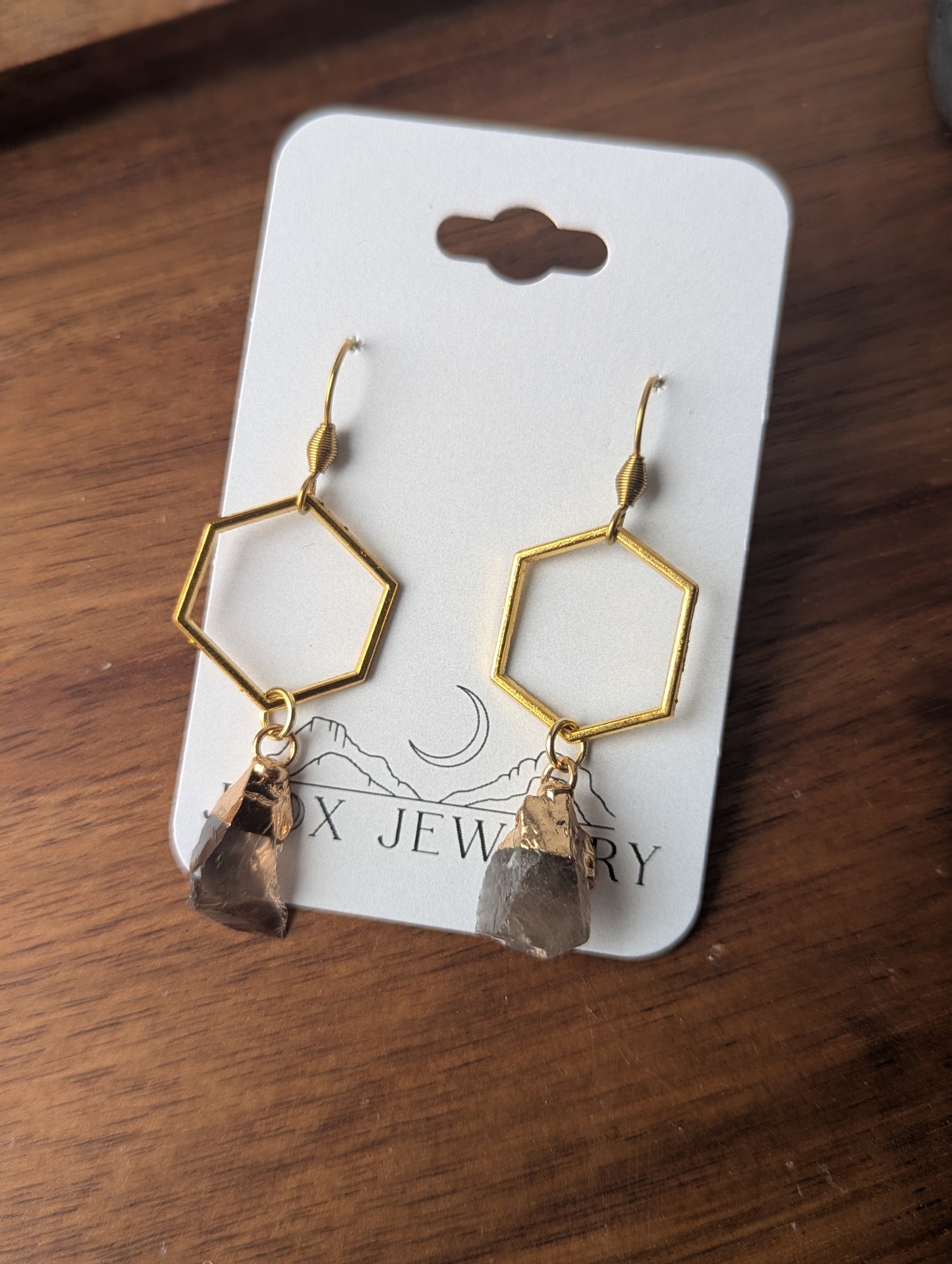 Raw Gemstone Gold Hexagons (Various Stones Available)