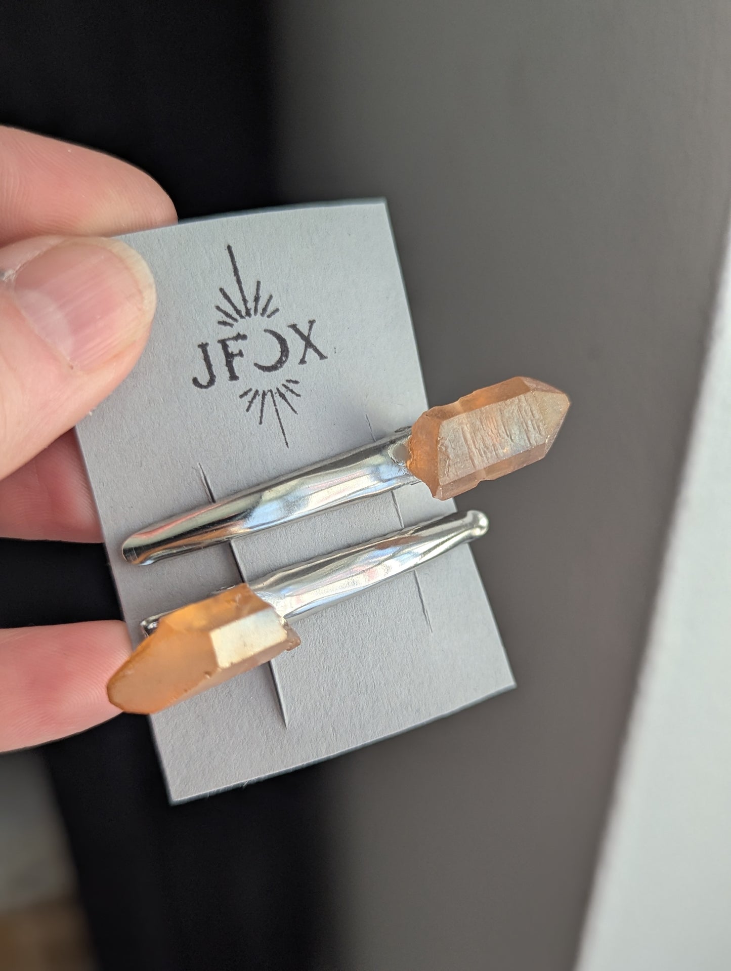 Orange Quartz Crystal Alligator Clips (Set of 2)