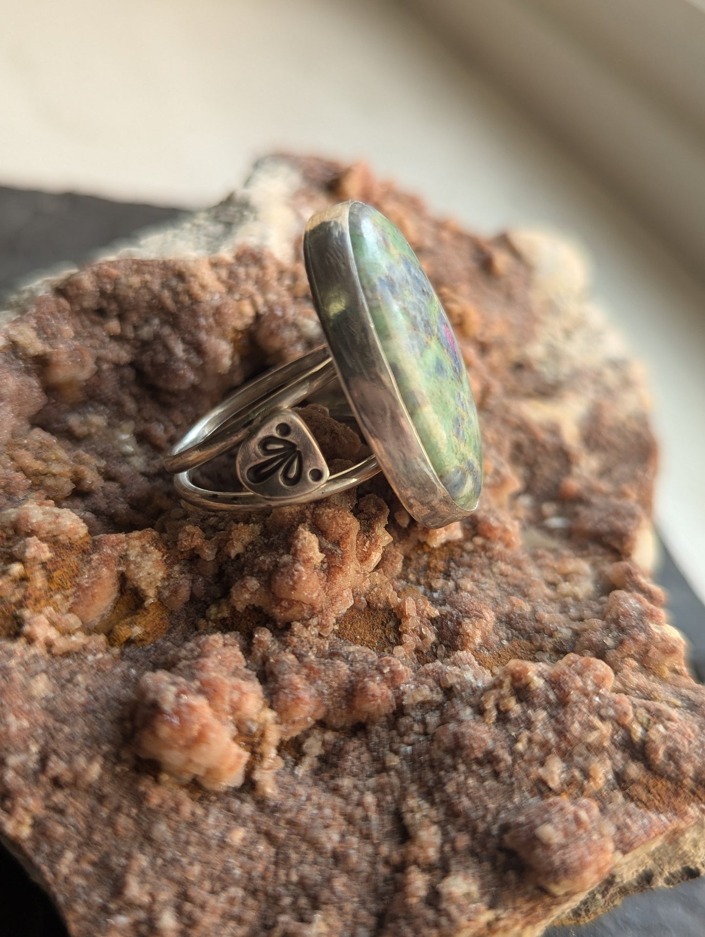 Ruby Fuchsite Oval Sterling Ring - Size 8