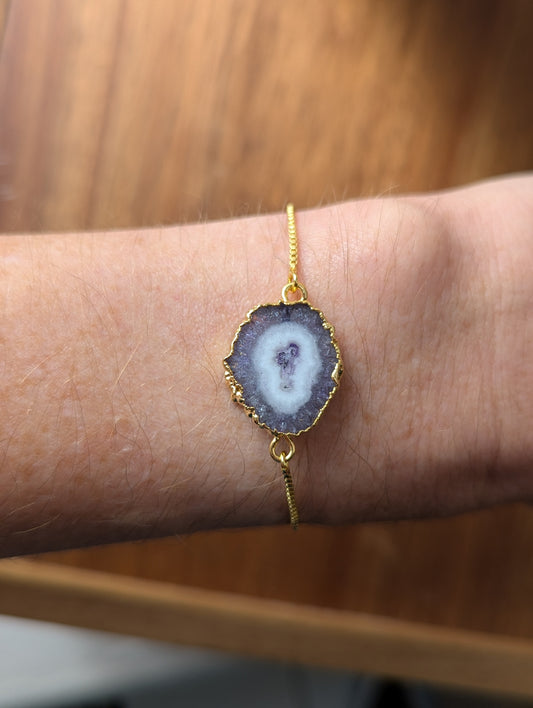 Purple Agate Slice Gold Slider Bracelet