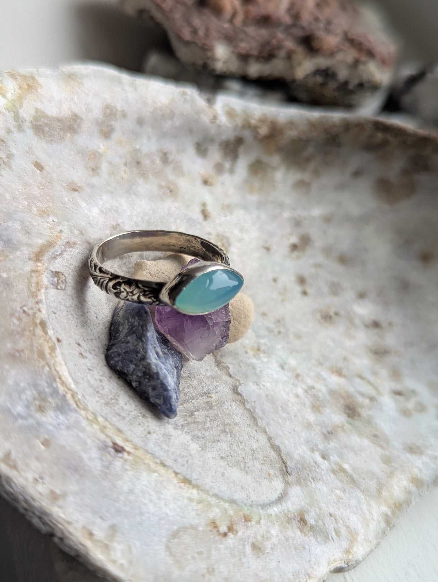 Aqua Chalcedony Marquise Sterling Silver Ring - Size 10.5