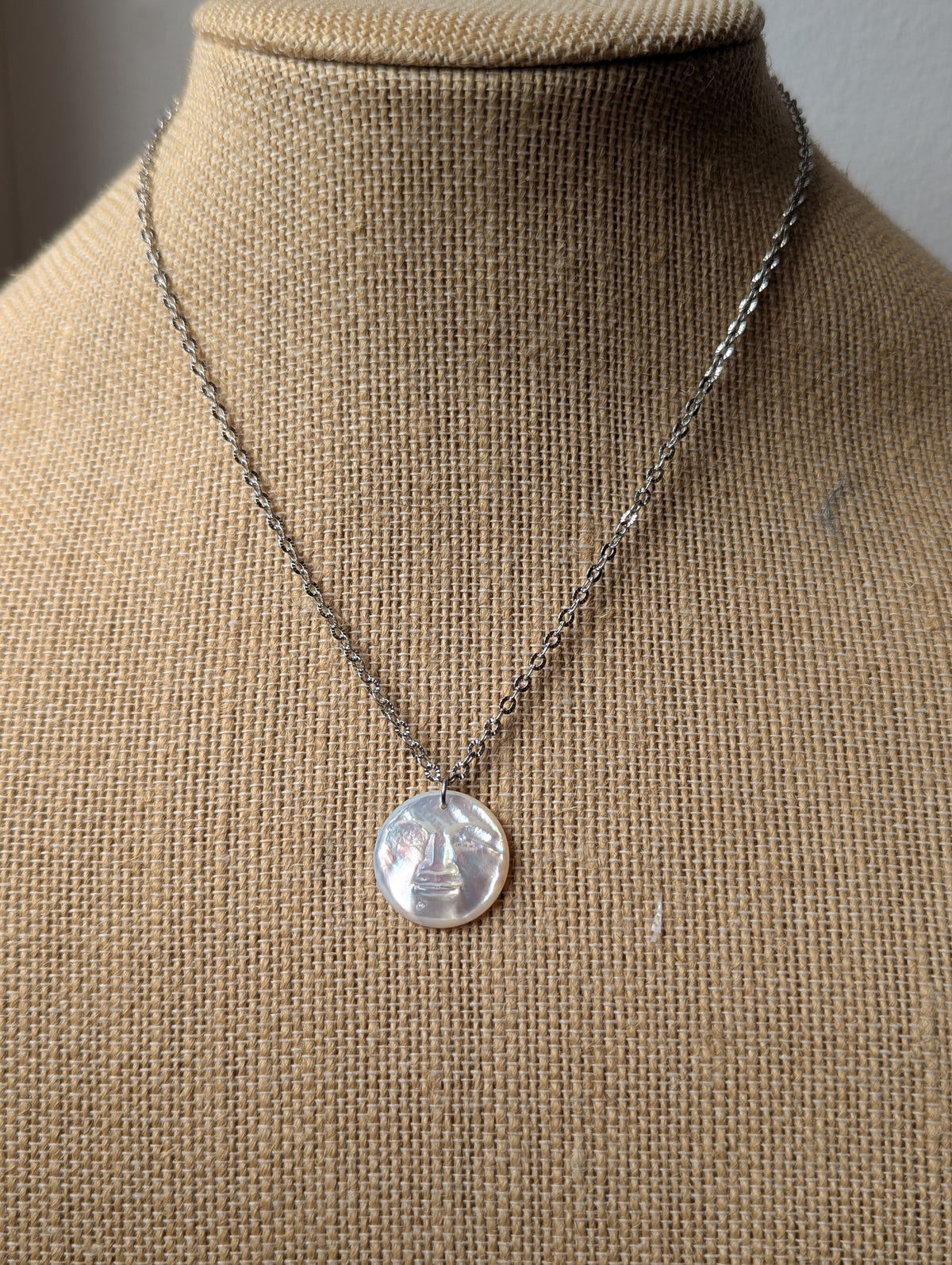 Carved Mother of Pearl Full Moon Necklace (Gold or Silver)