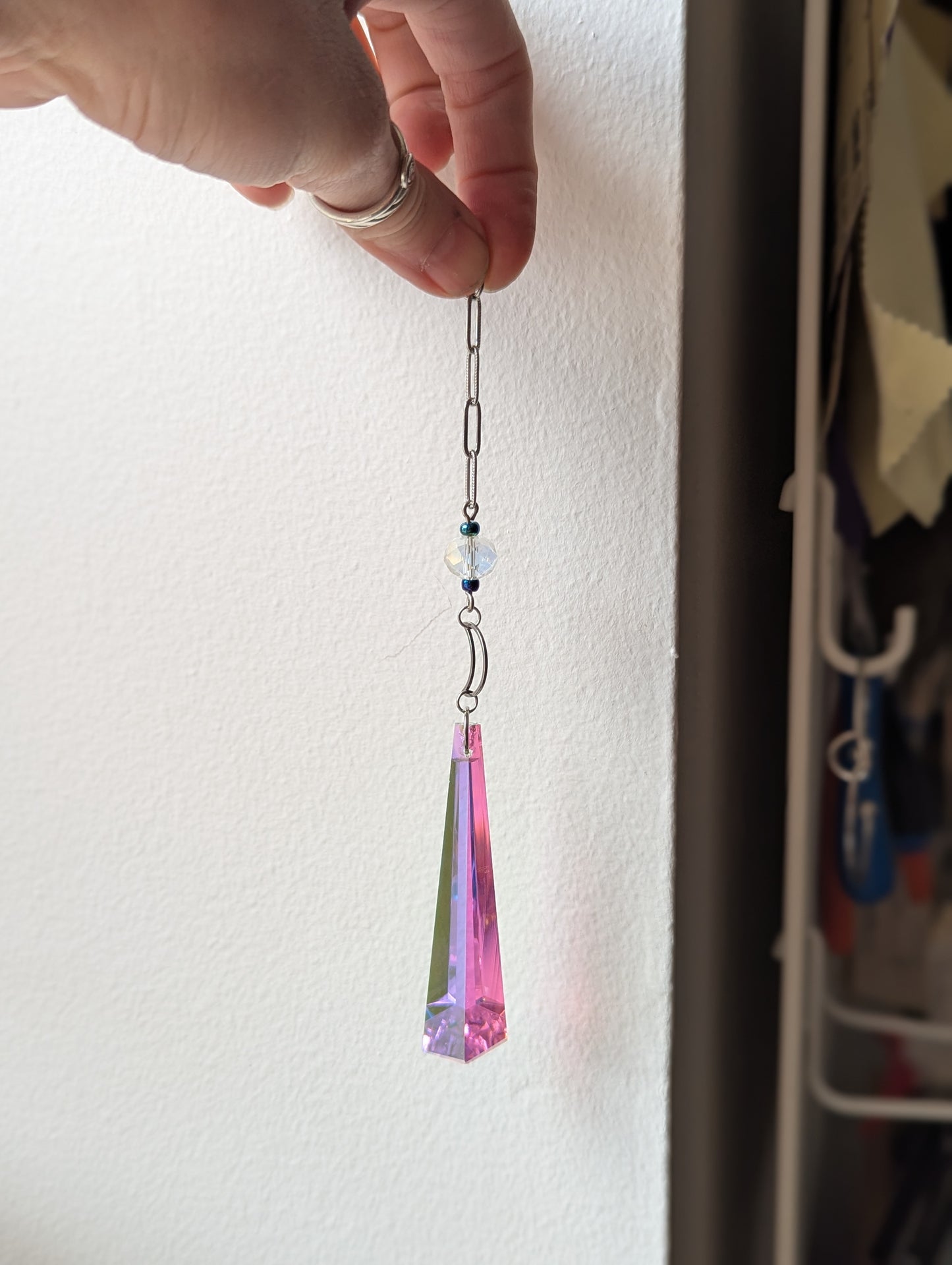 Crescent Moon Hexagon Crystal Drop Suncatcher