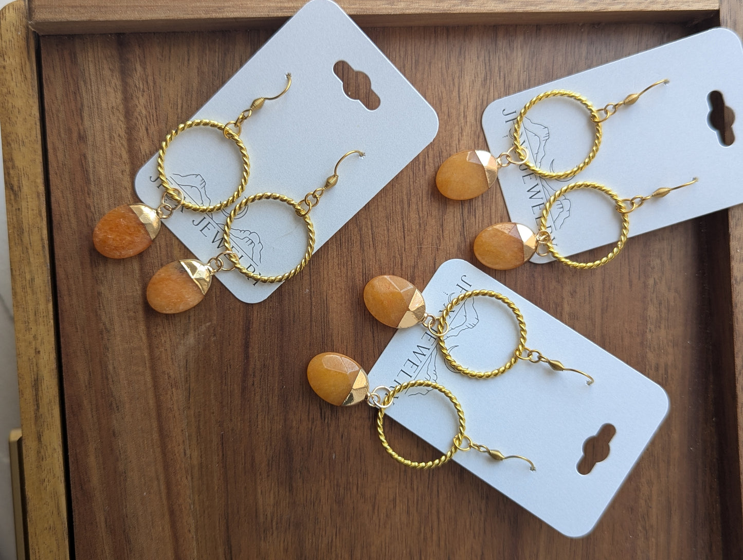 Gold Loop Orange Gemstone Earrings
