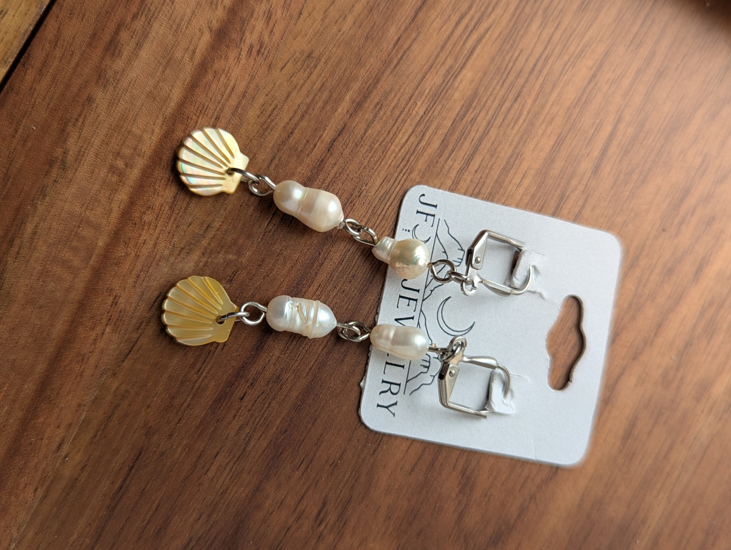Freshwater Pearls and Mother of Pearl Shell Drop Hoops