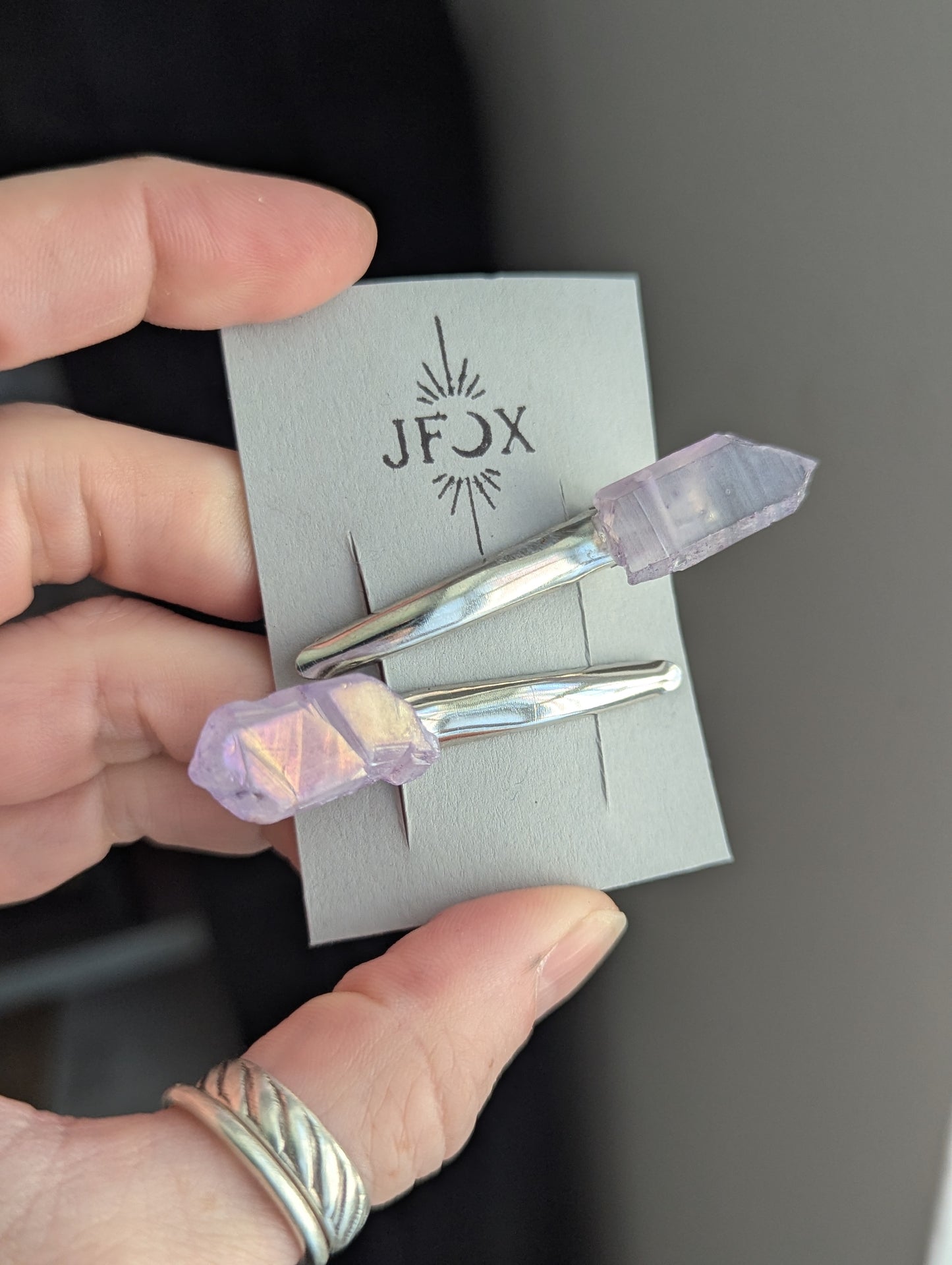 Purple Quartz Crystal Alligator Clips (Set of 2)