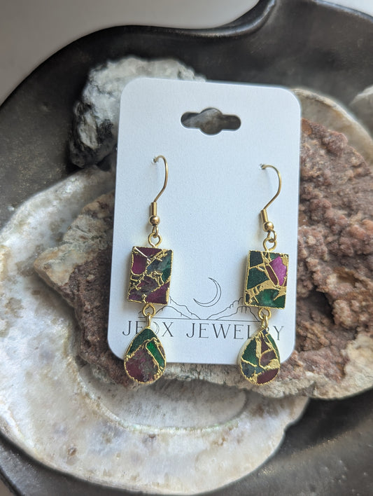 Mixed Color Mosaic Duo Gold Earrings