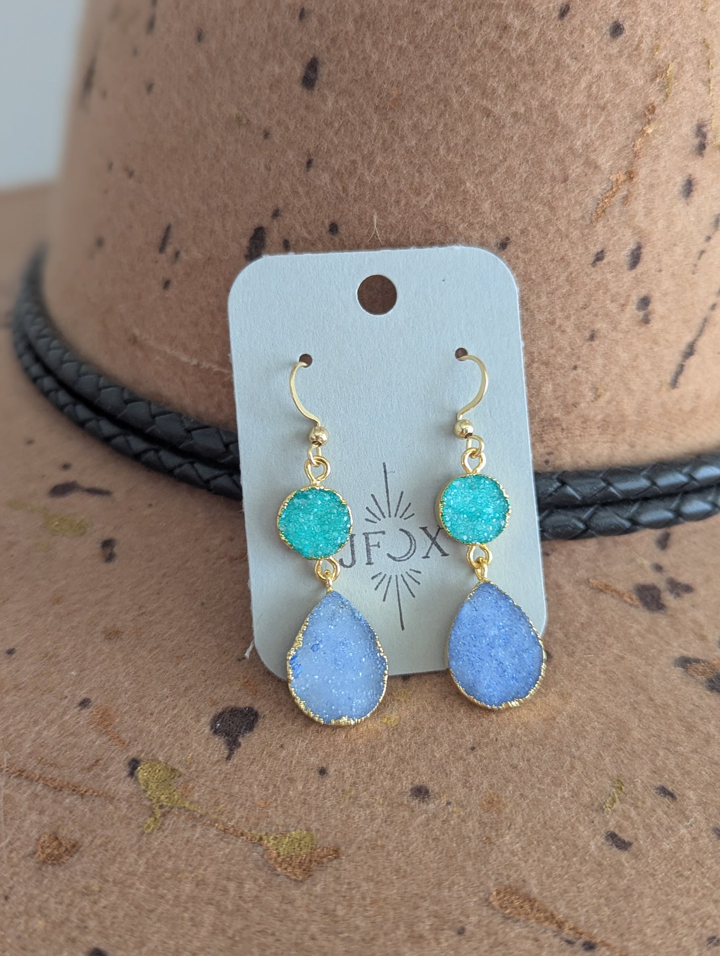 Light Blue and Turquoise Druzy Duo Earrings