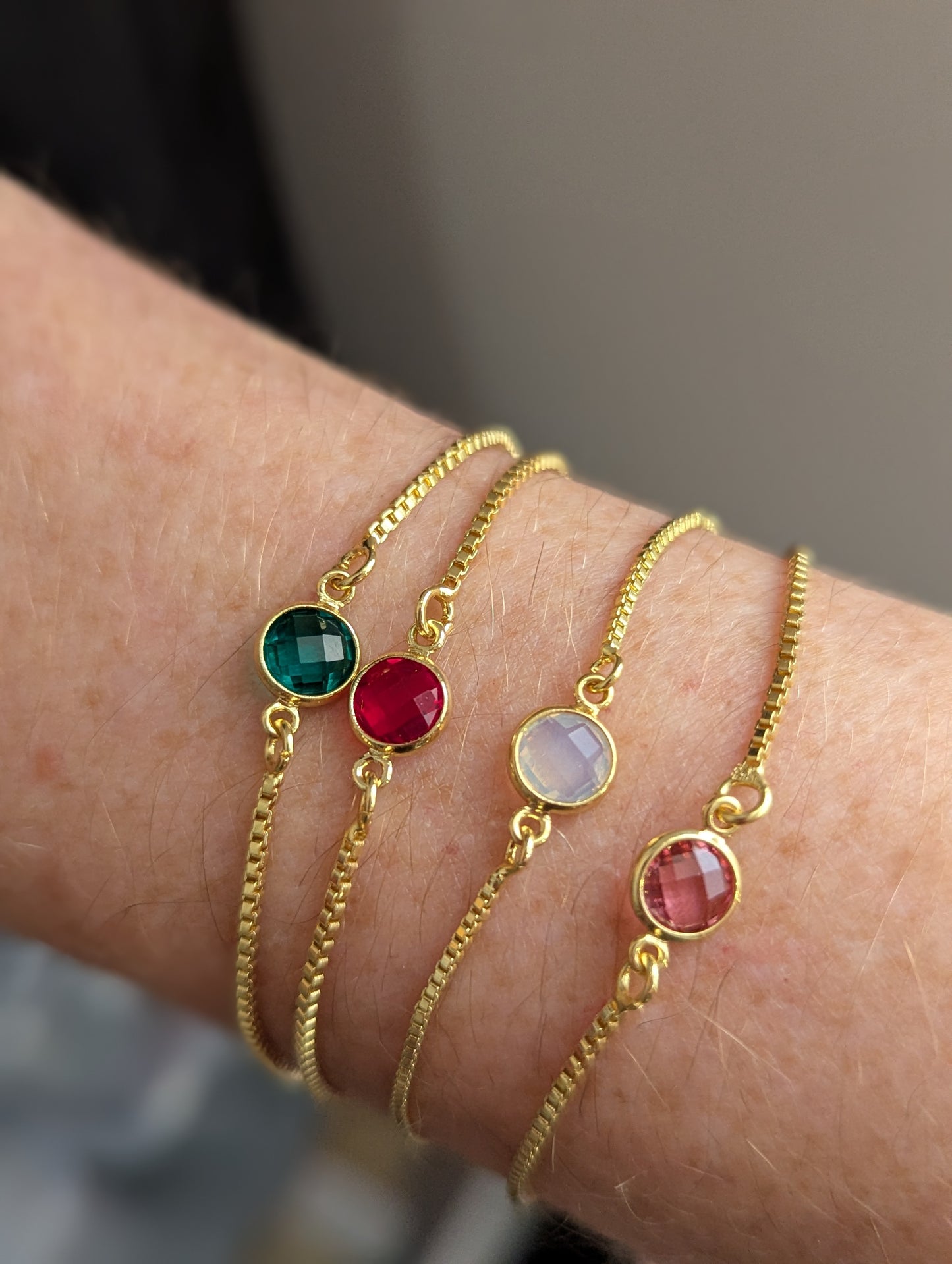 Small Faceted Round Gold Slider Bracelet (various colors available)