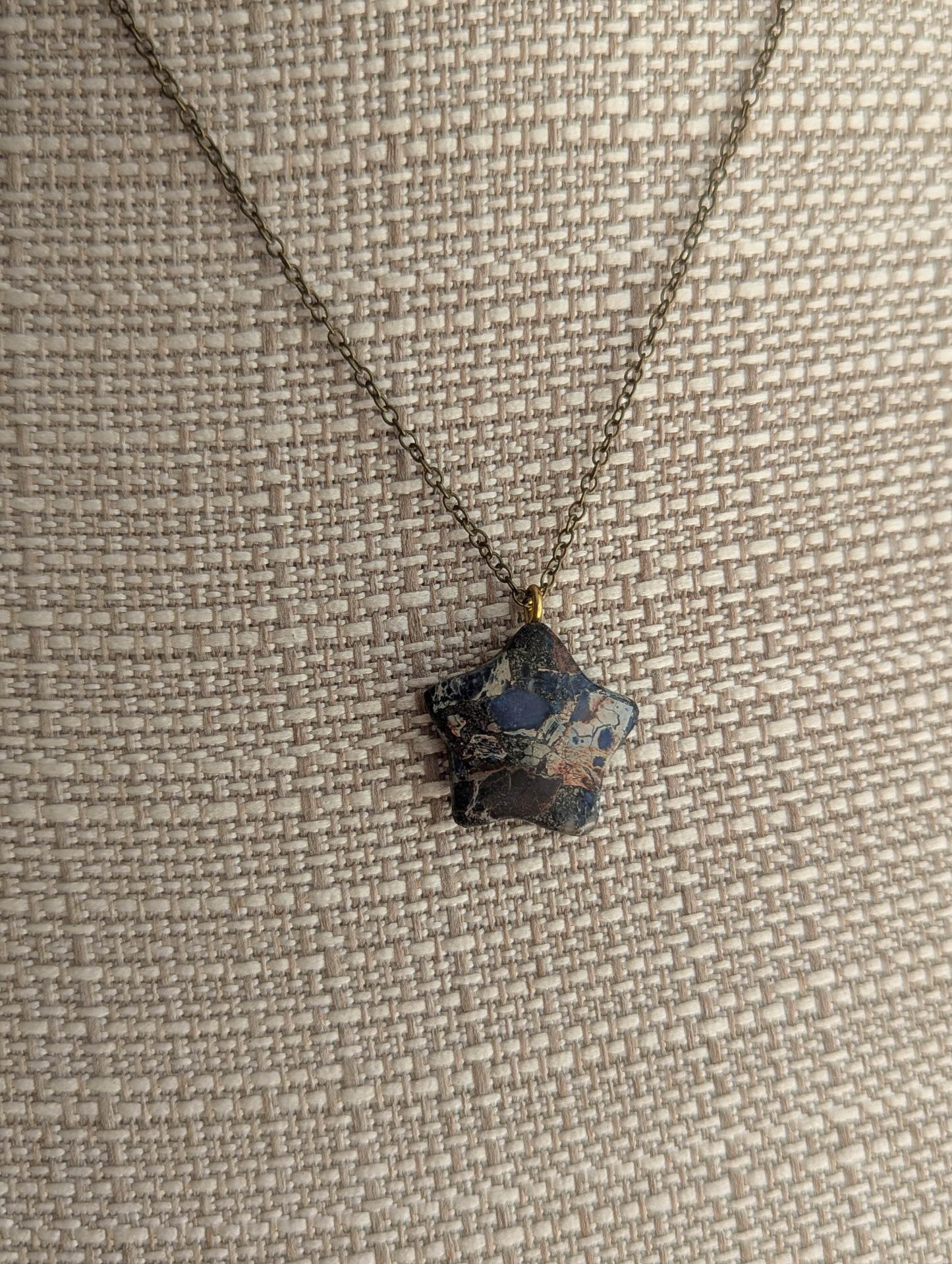 Blue Sea Sediment Jasper Star Brass Necklace