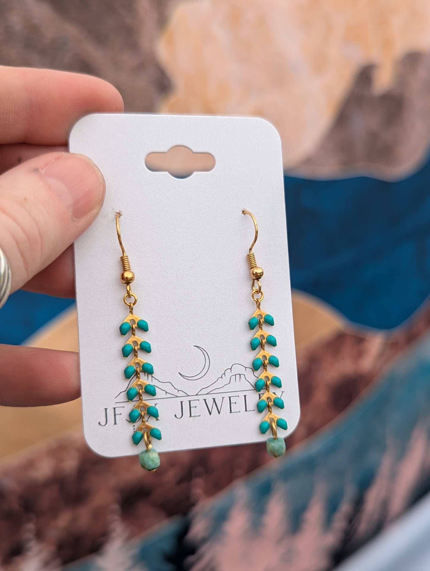 Turquoise Enamel Gold Chevron Earrings
