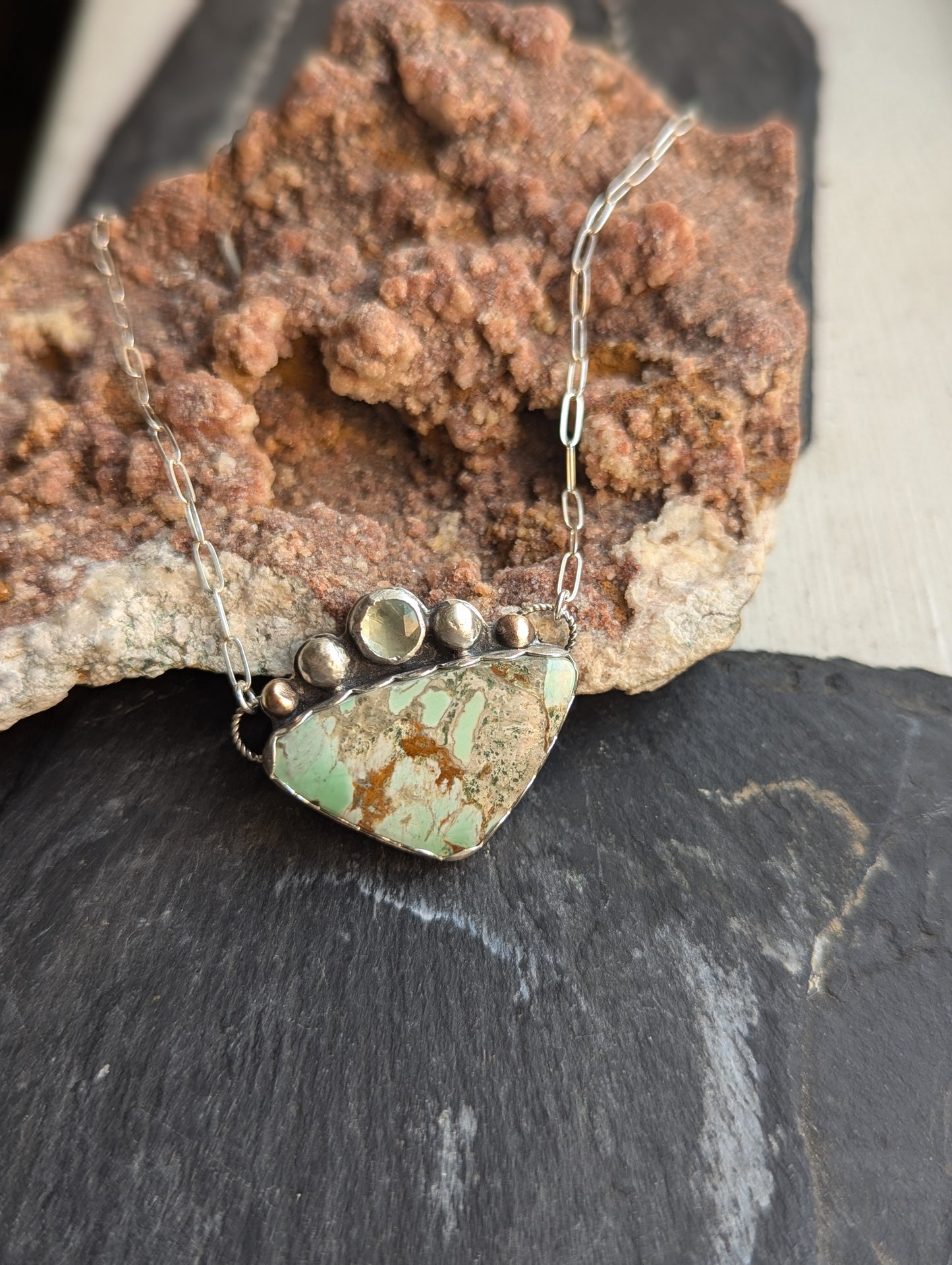 Variscite and Green Kyanite Sterling Necklace