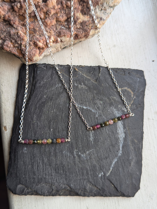 Ruby and Tourmaline Sterling Silver Bar Necklace