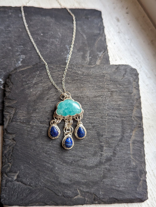 Amazonite and Lapis Lazuli Droplets Sterling Silver Necklace