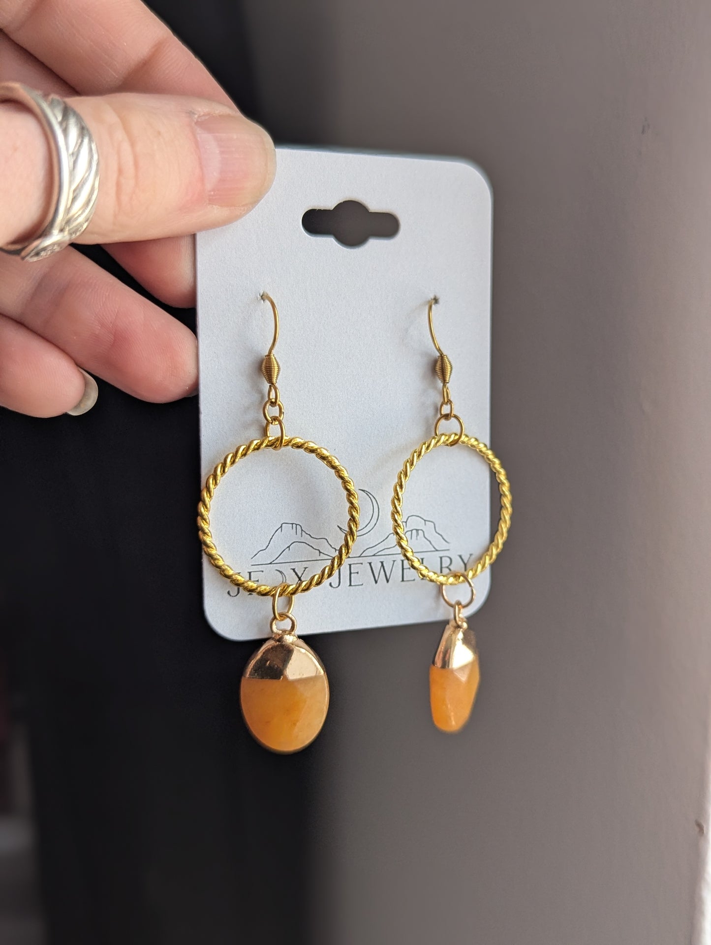 Gold Loop Orange Gemstone Earrings