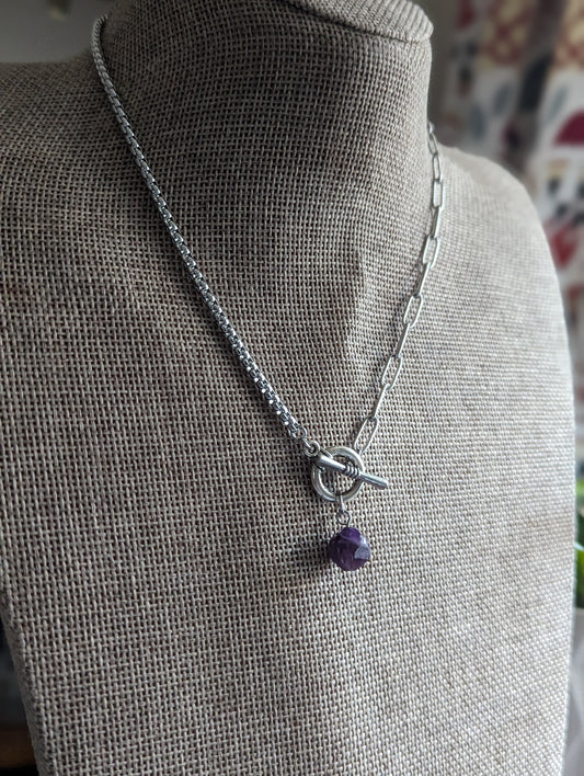 Mixed Chain Amethyst Toggle Clasp Necklace