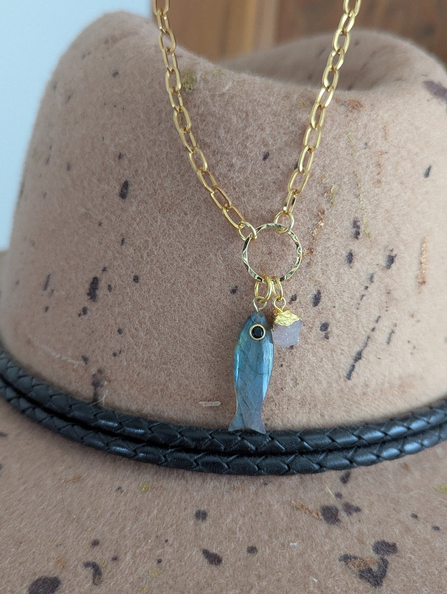 Labradorite Fishy Gold Necklace