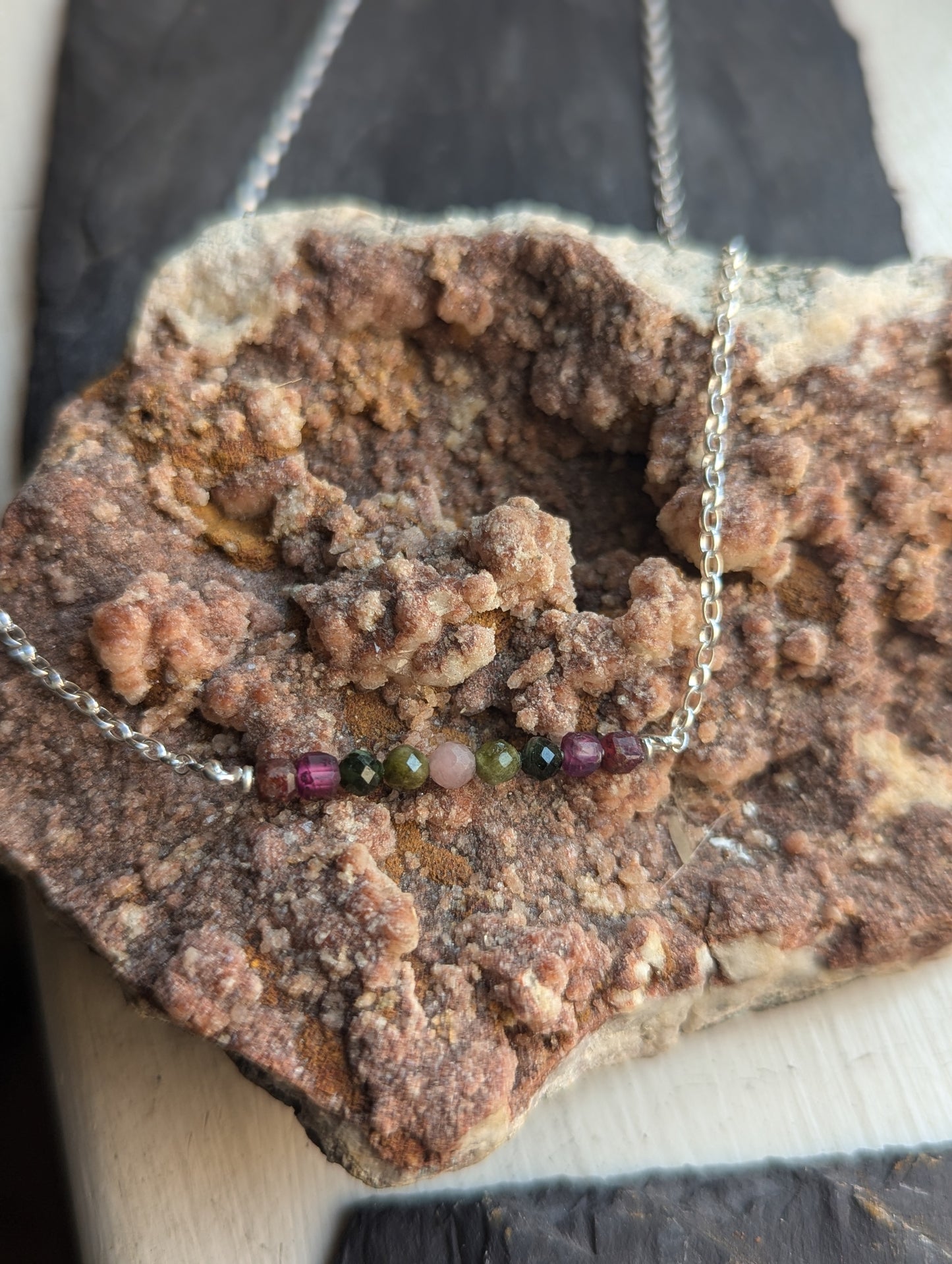 Ruby and Tourmaline Sterling Silver Bar Necklace