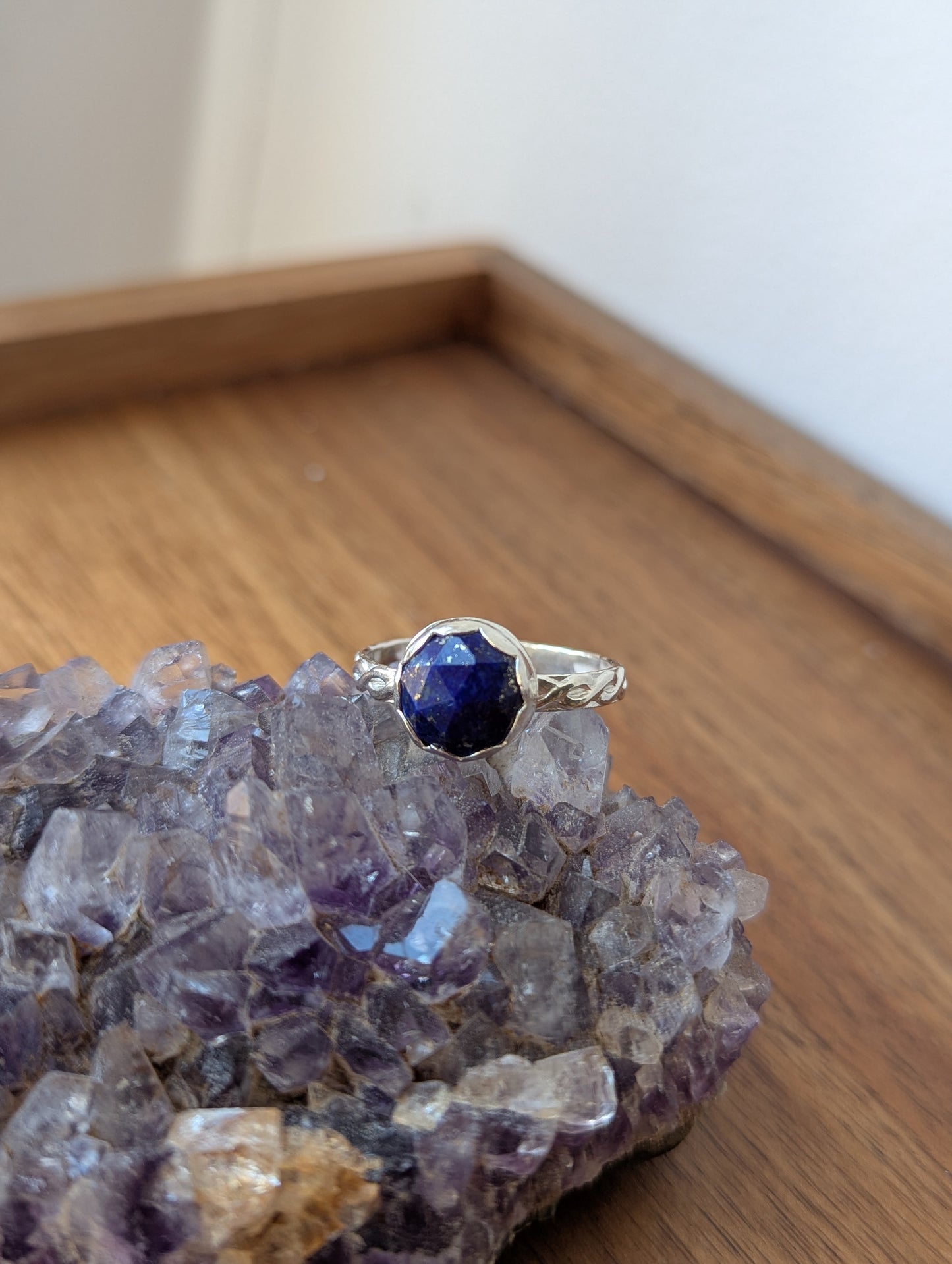 Faceted Lapis Lazuli Braided Band Sterling Ring - Size 11